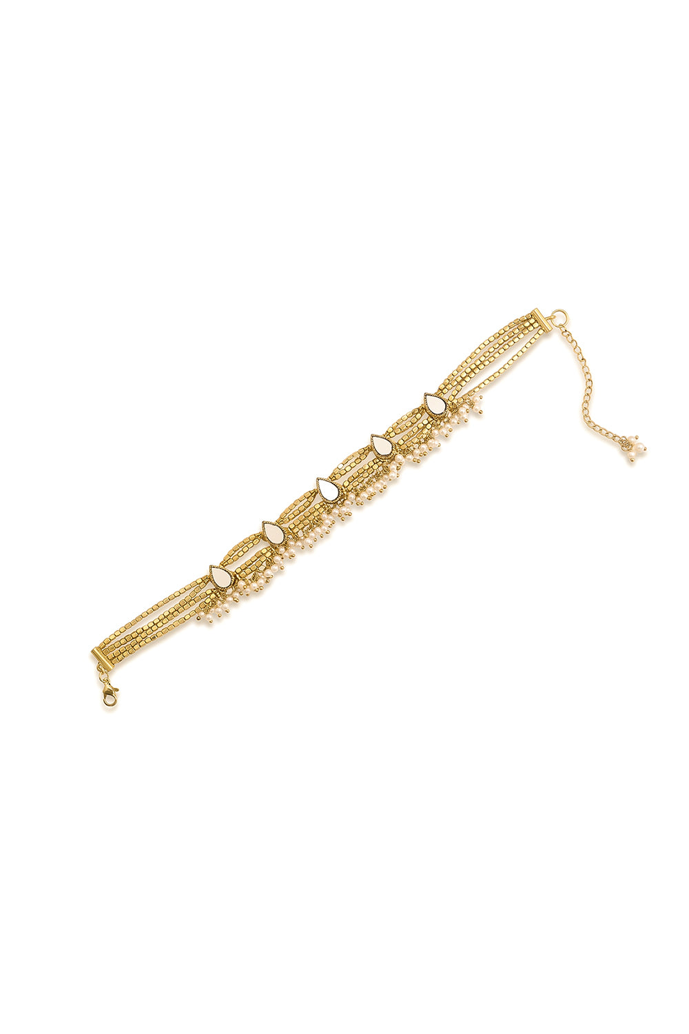Hammered Gold Choker with Mirror Drops and Pearls