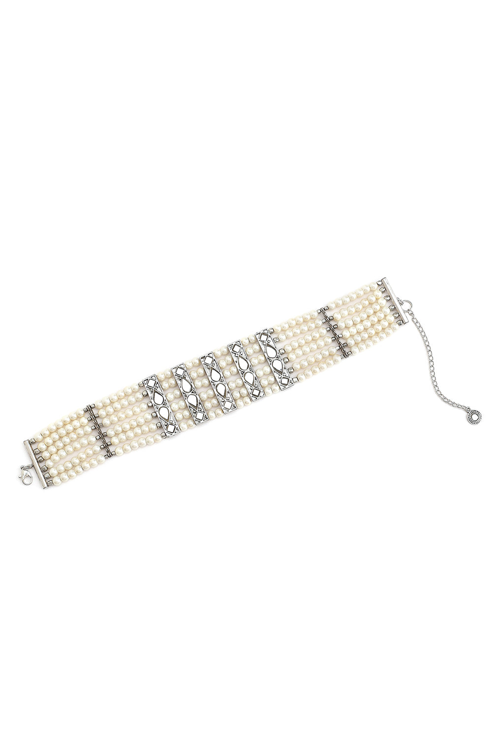 Mirror Silver Blocks With Pearl Beaded Choker