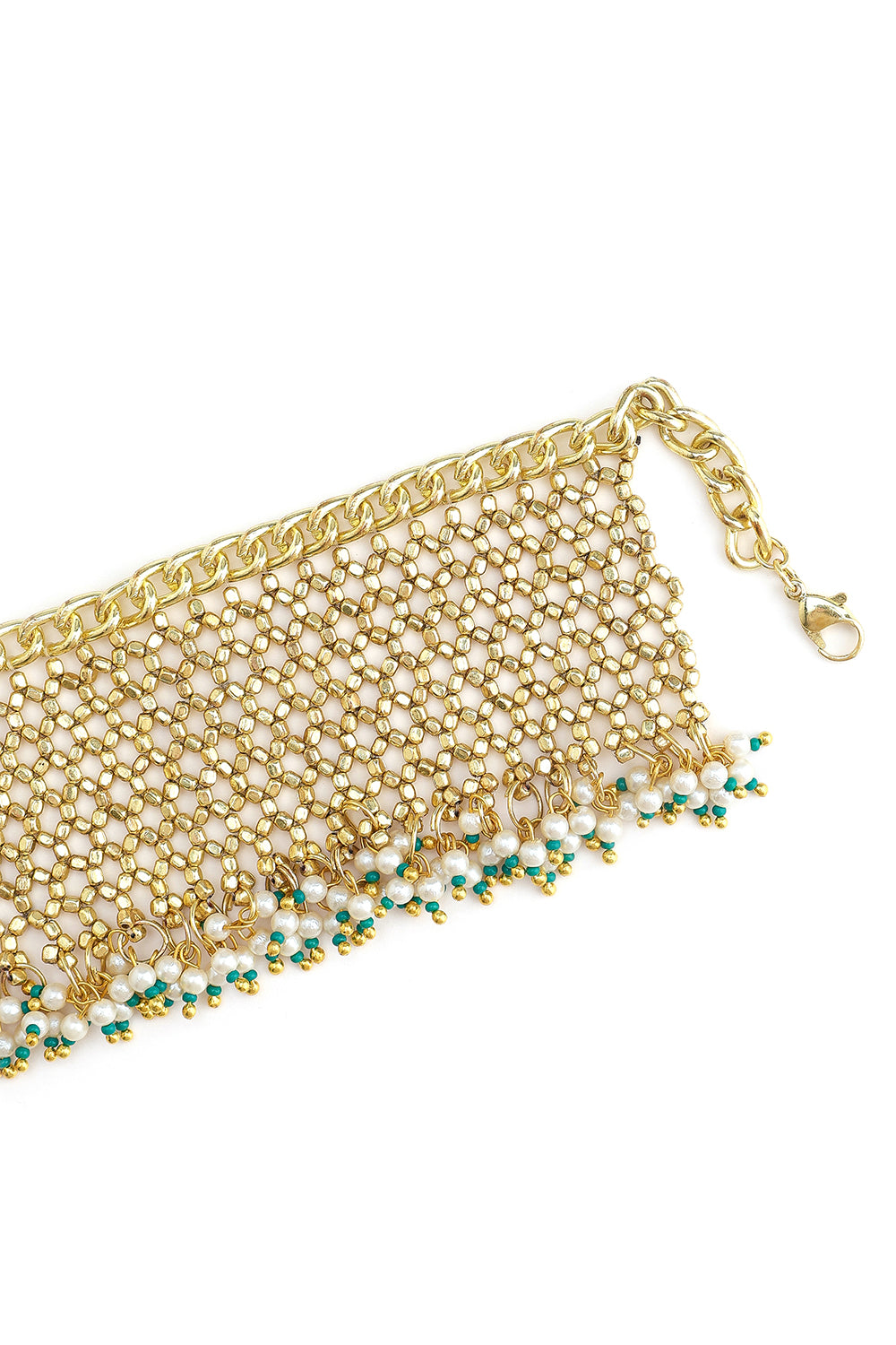 Gold Plated Jaal Choker With White Beads