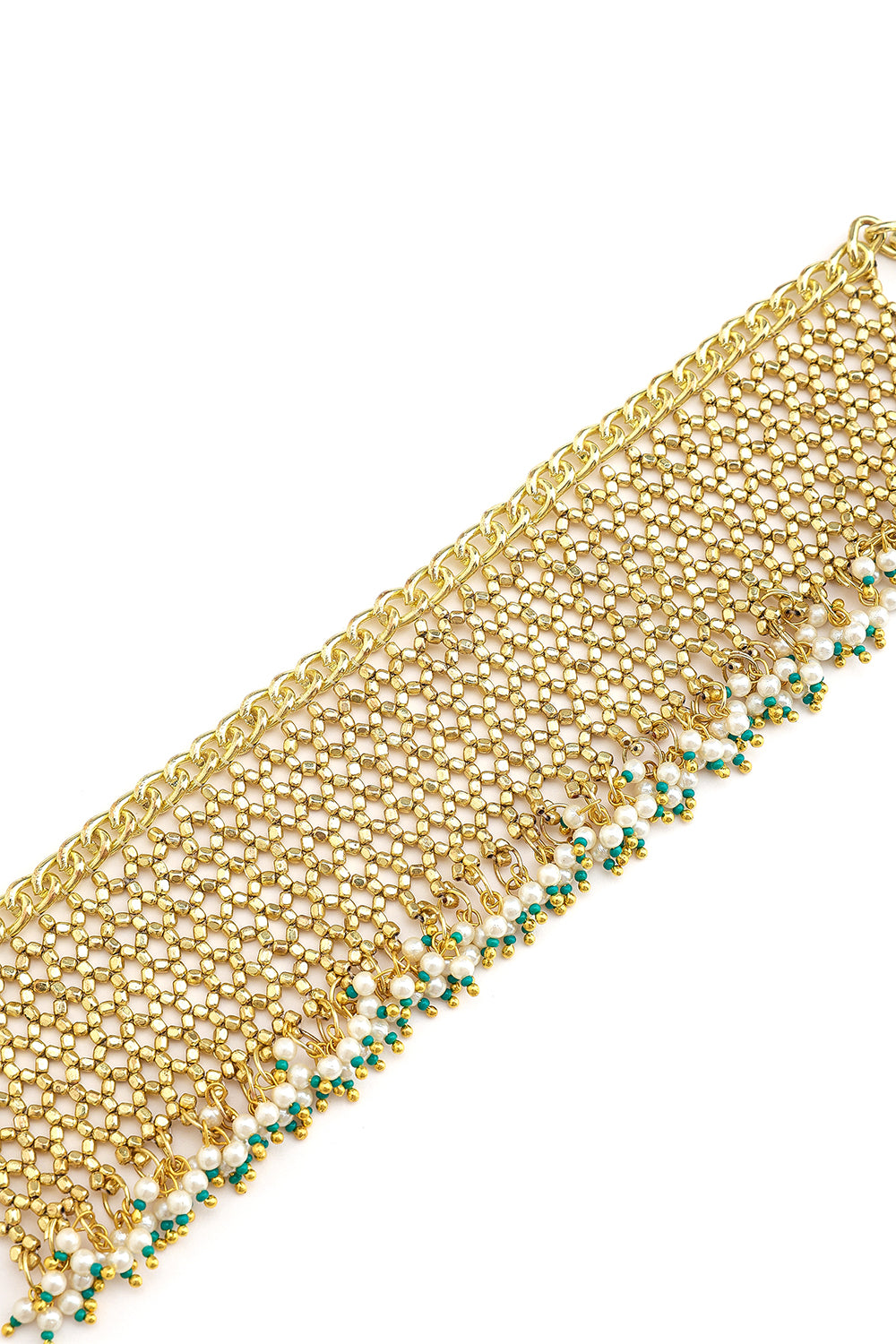 Gold Plated Jaal Choker With White Beads