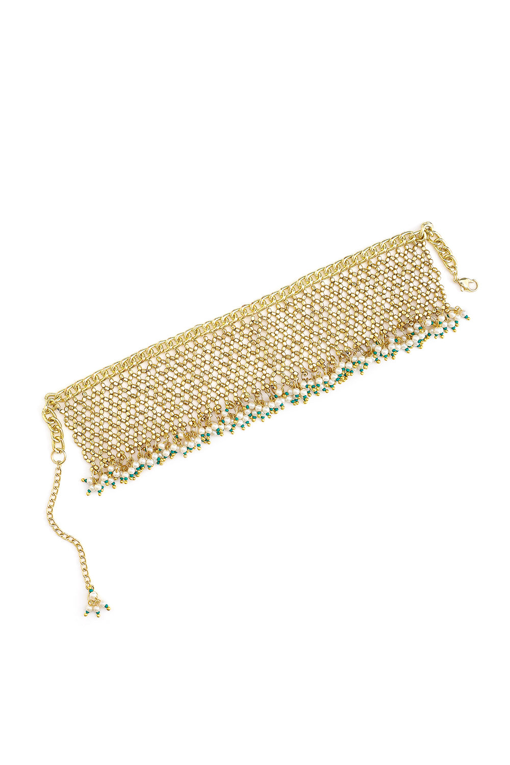 Gold Plated Jaal Choker With White Beads