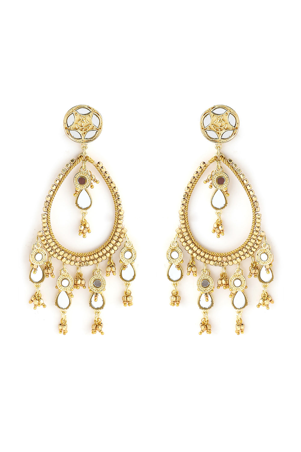 Wire Twist Mirror Drop Hammer Beads Earring In Gold