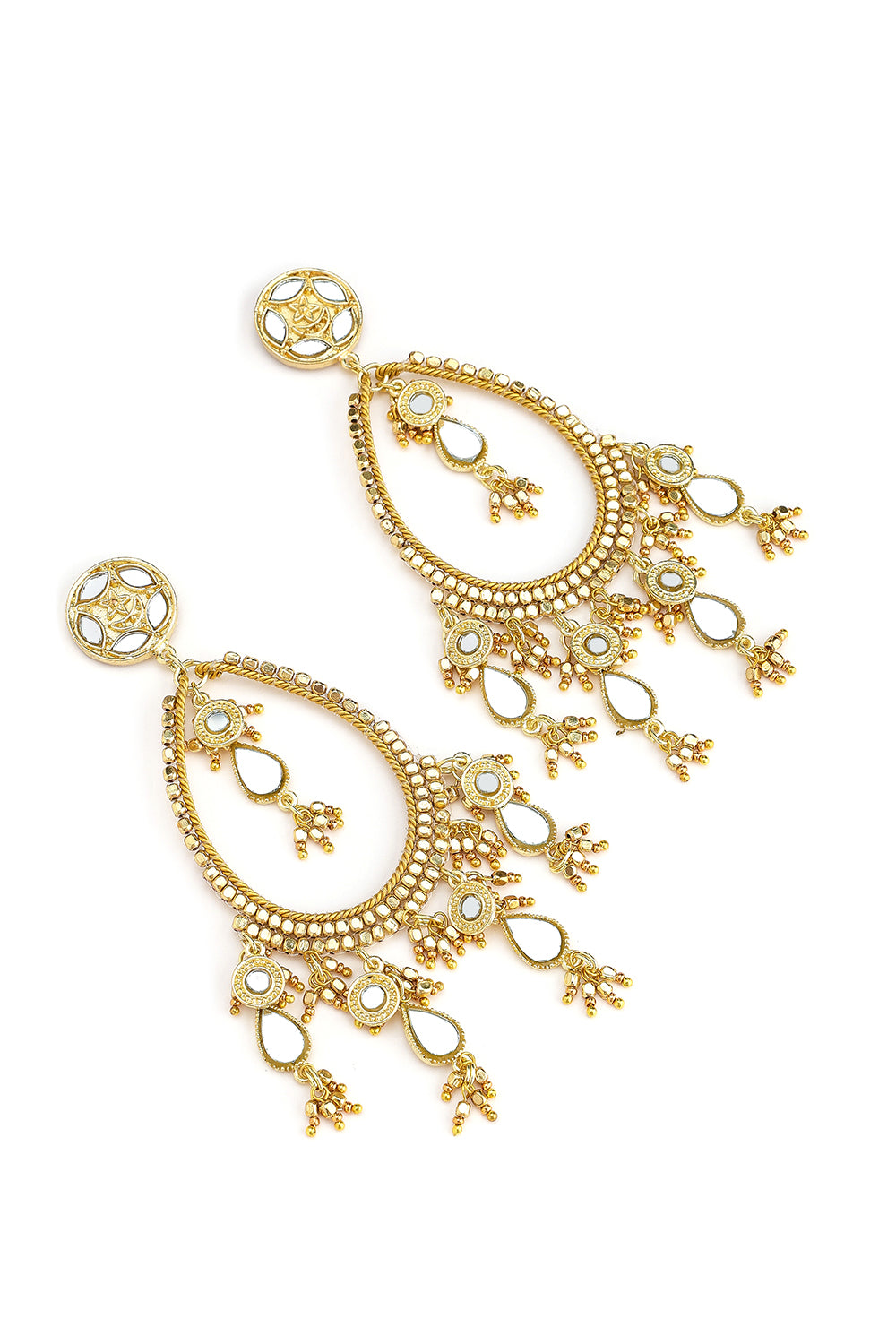 Wire Twist Mirror Drop Hammer Beads Earring In Gold