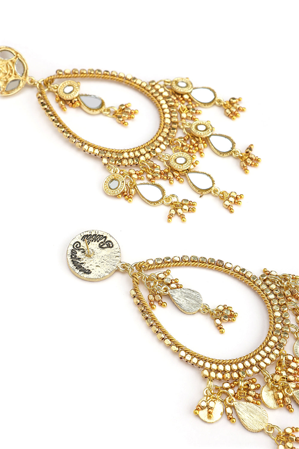Wire Twist Mirror Drop Hammer Beads Earring In Gold