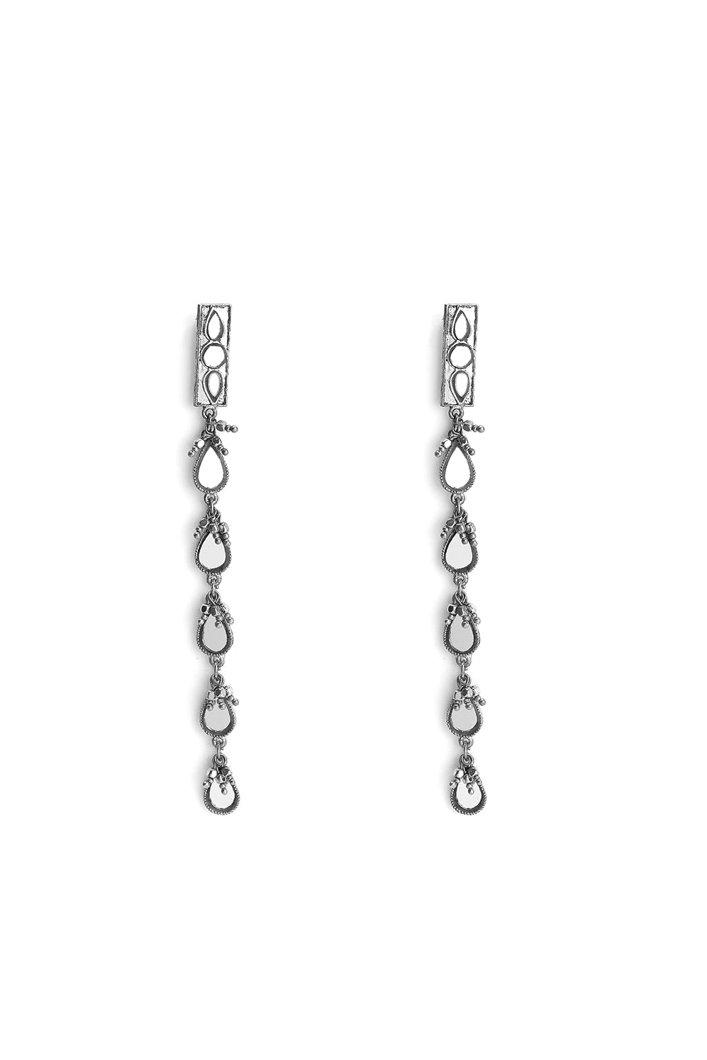 Mirrored Drops Long Silver Earrings