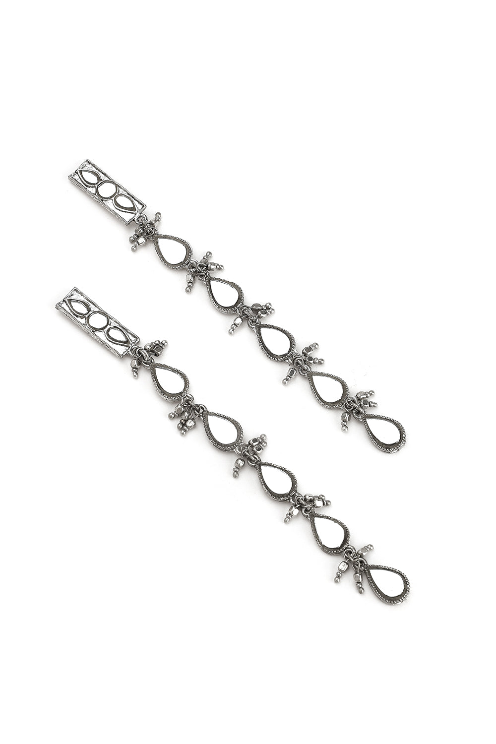 Mirrored Drops Long Silver Earrings