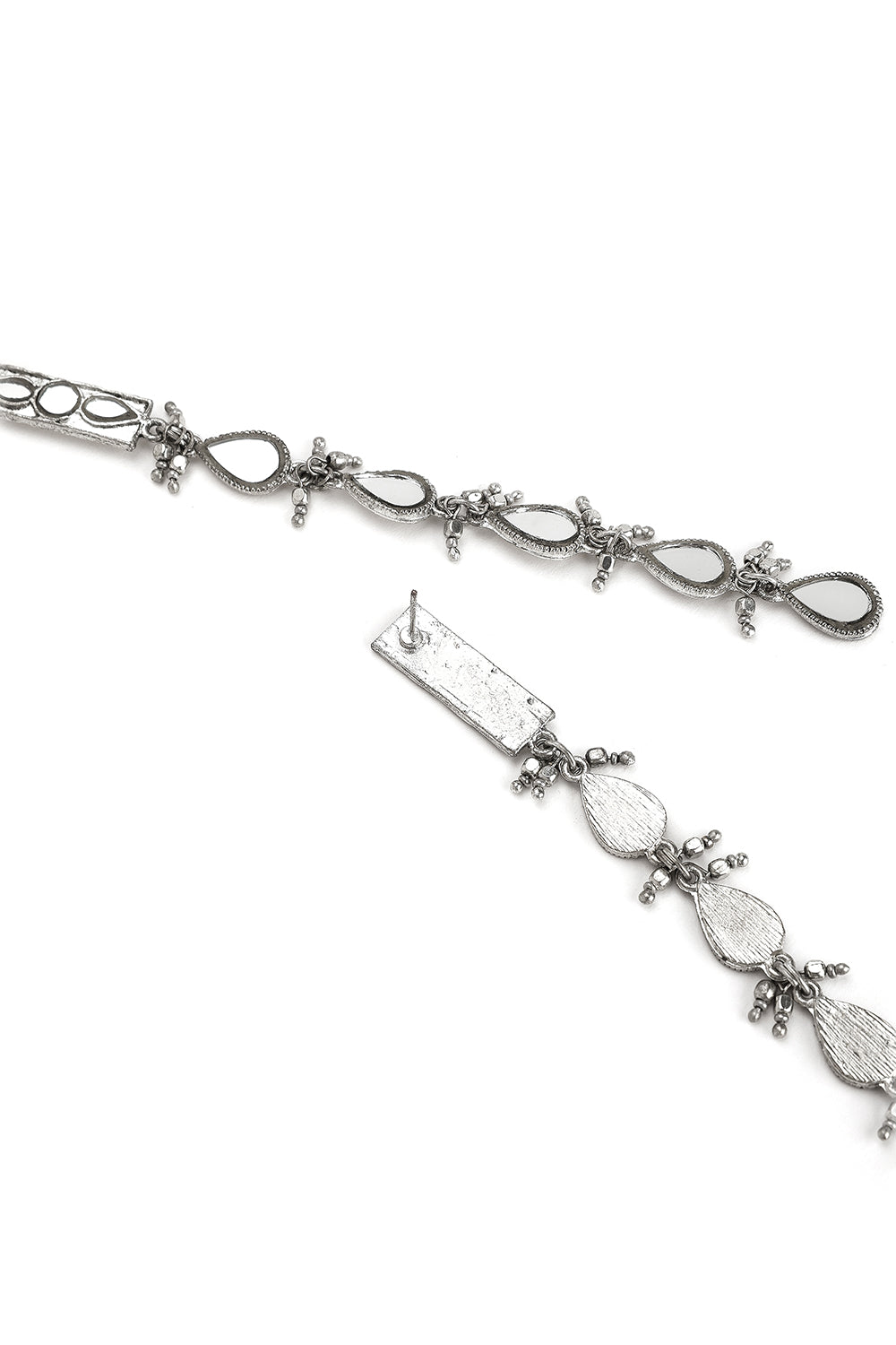 Mirrored Drops Long Silver Earrings