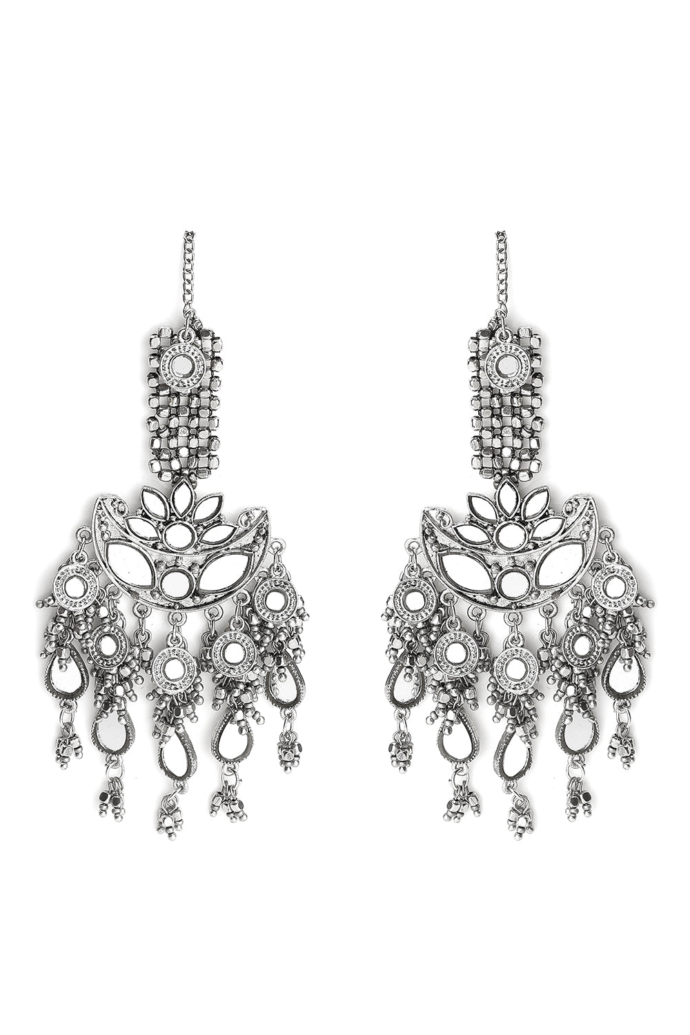 Lotus & Drop Mirror Work Earrings with a Kaan Chain