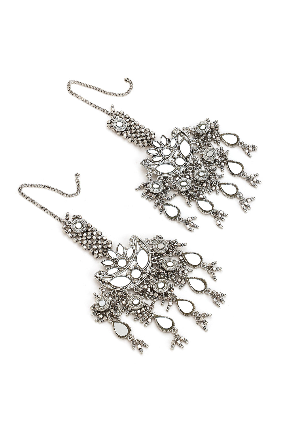 Lotus & Drop Mirror Work Earrings with a Kaan Chain