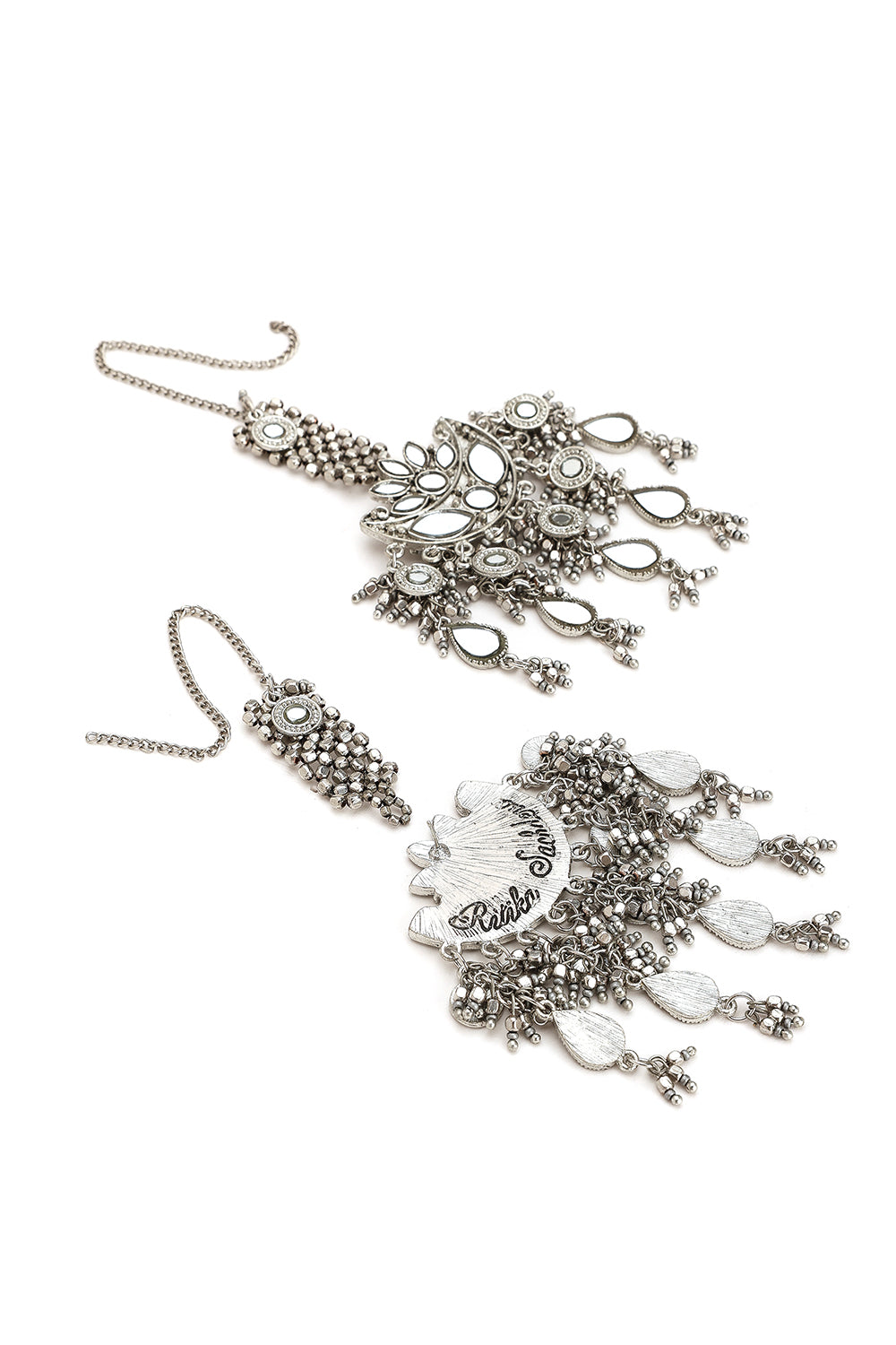 Lotus & Drop Mirror Work Earrings with a Kaan Chain