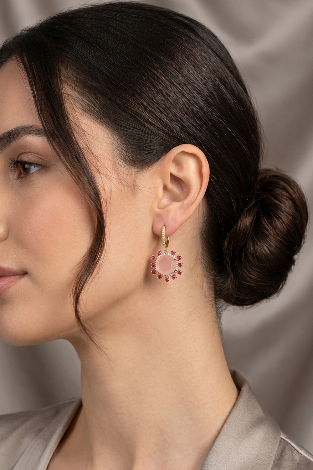 Rose Hexa Garnet and Rose Quartz Earrings (Birthstone January)
