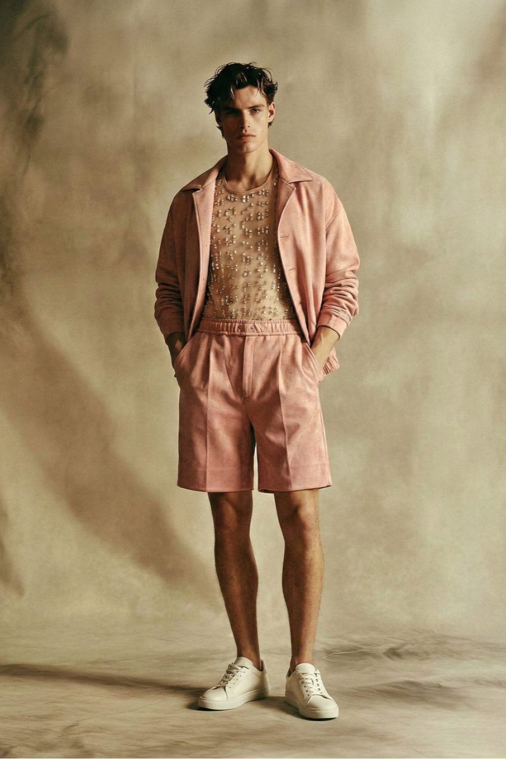 Salmon Suede Jacket And Shorts