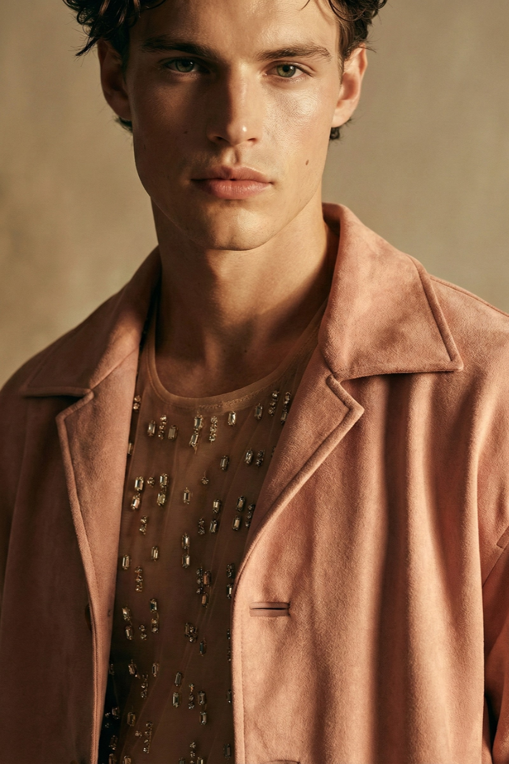 Salmon Suede Jacket And Shorts