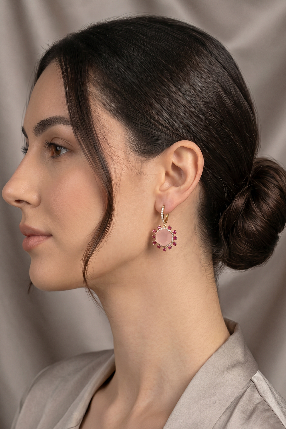 Rose Hexa Garnet and Rose Quartz Earrings (Birthstone January)