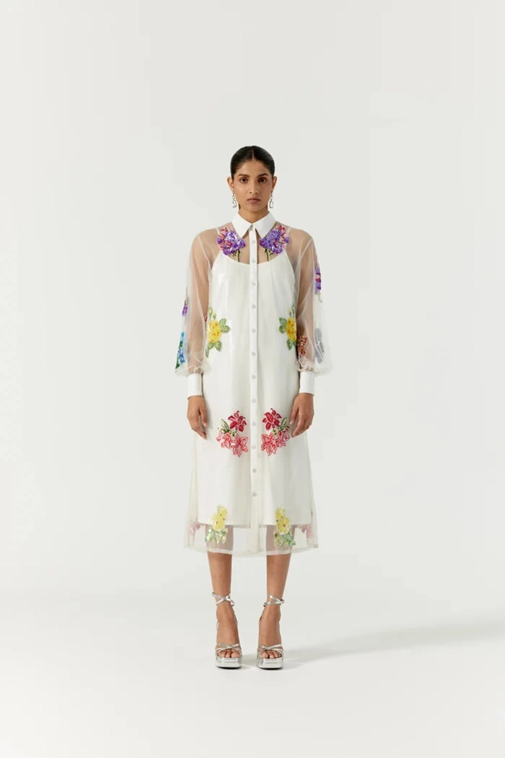 White Botanical Shirt Dress