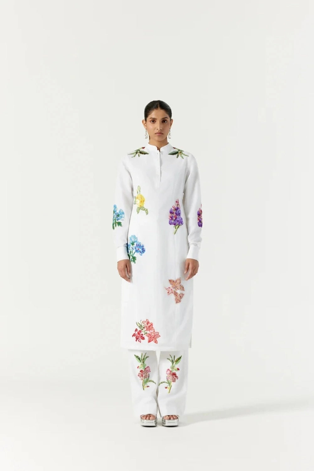 White Botanical Kurta