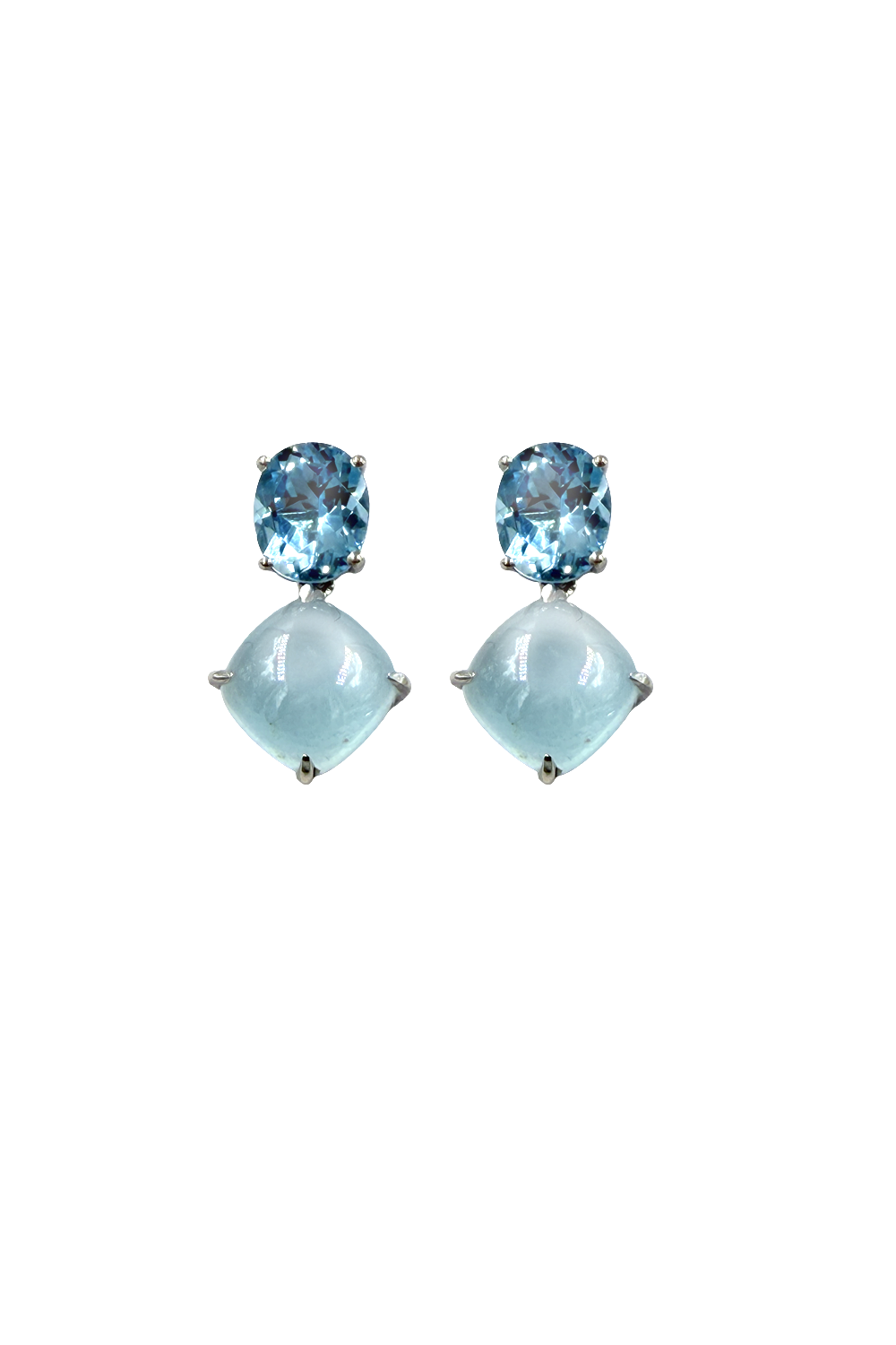 Aquamarine and Blue Topaz Clawed Earrings (Birthstone March)