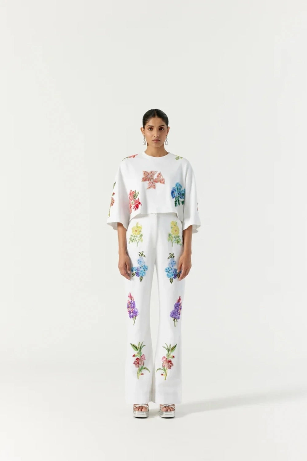 Botanical white embroidered trouser