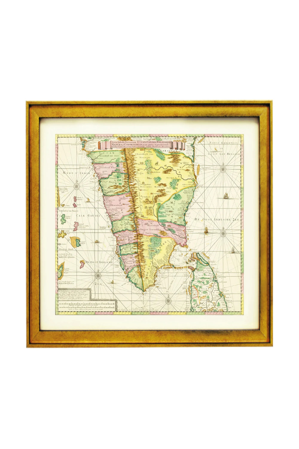 Map of South India Art Print (Gold Frame)
