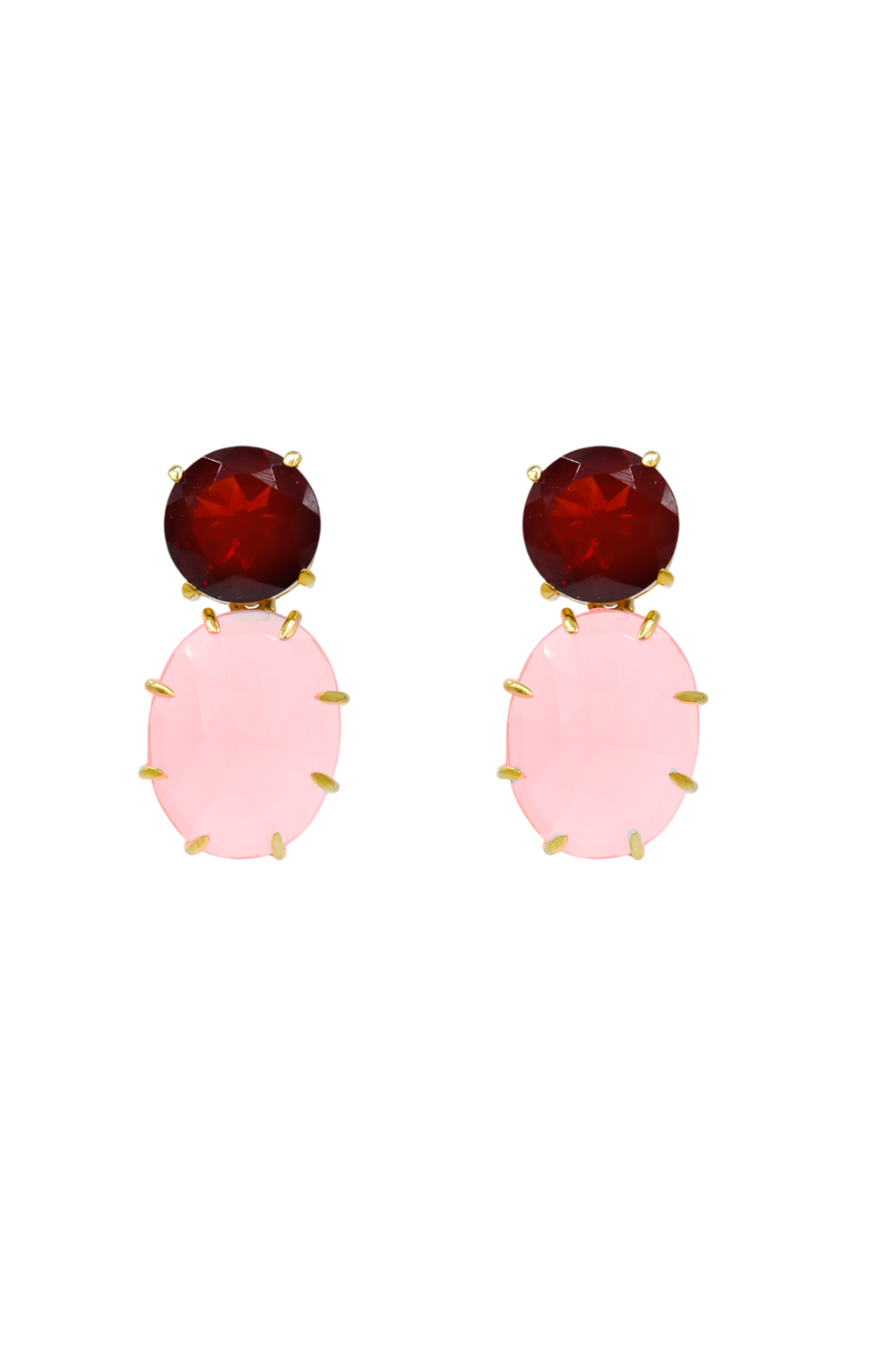 Rose Clawed Garnet and Rose Quartz Earrings (Birthstone January)