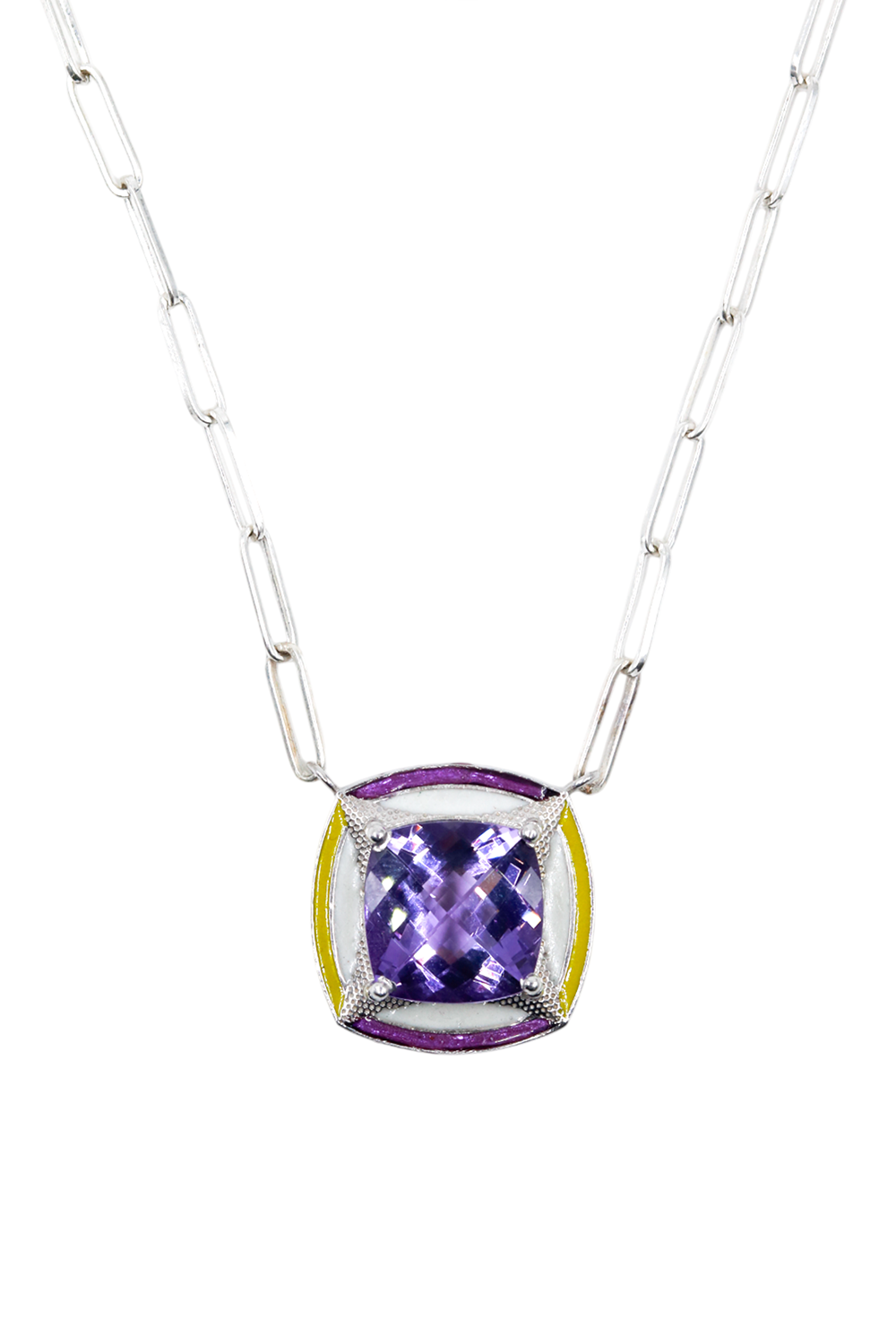 Chunky Enamel Amethyst Pendant (Birthstone February)