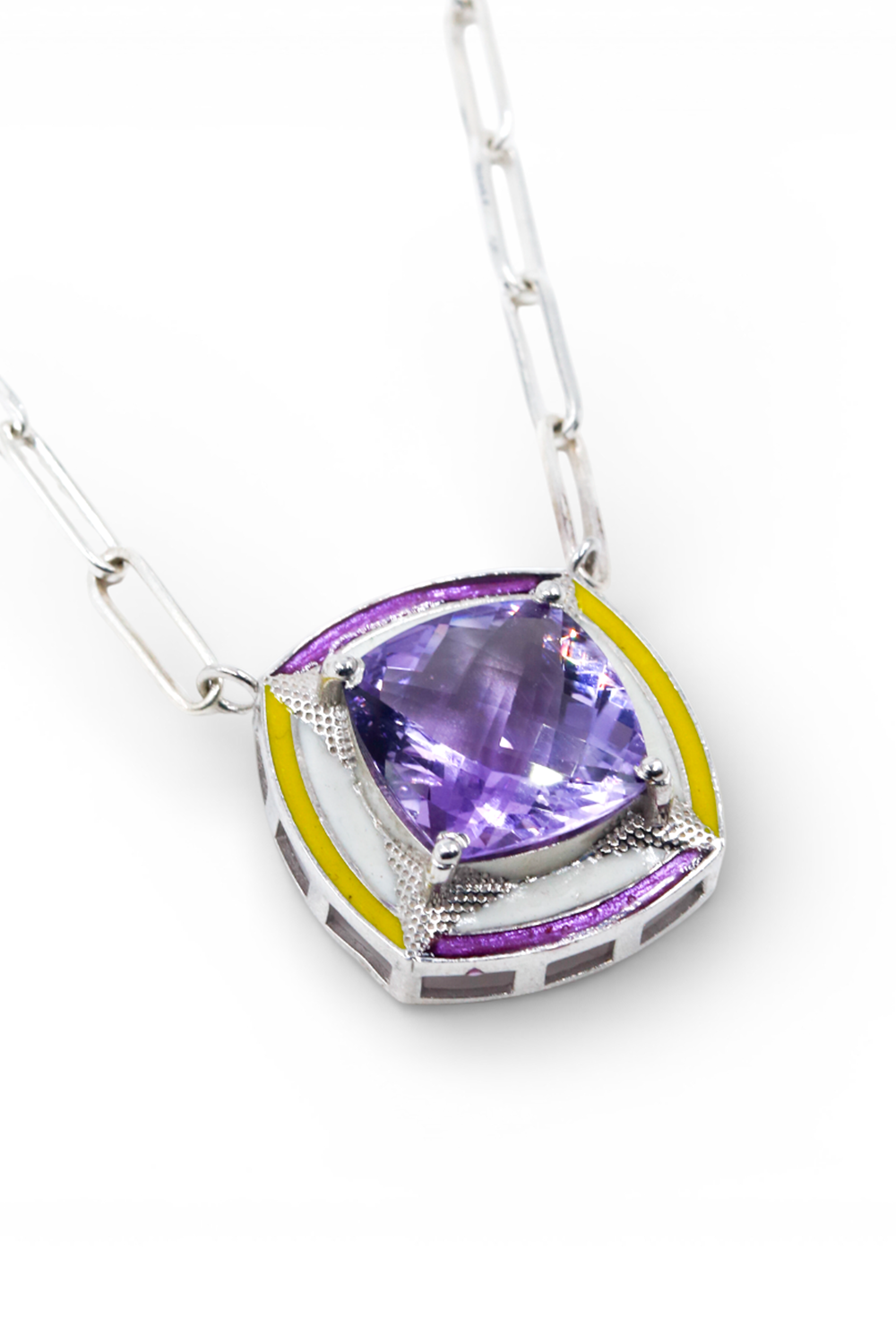 Chunky Enamel Amethyst Pendant (Birthstone February)