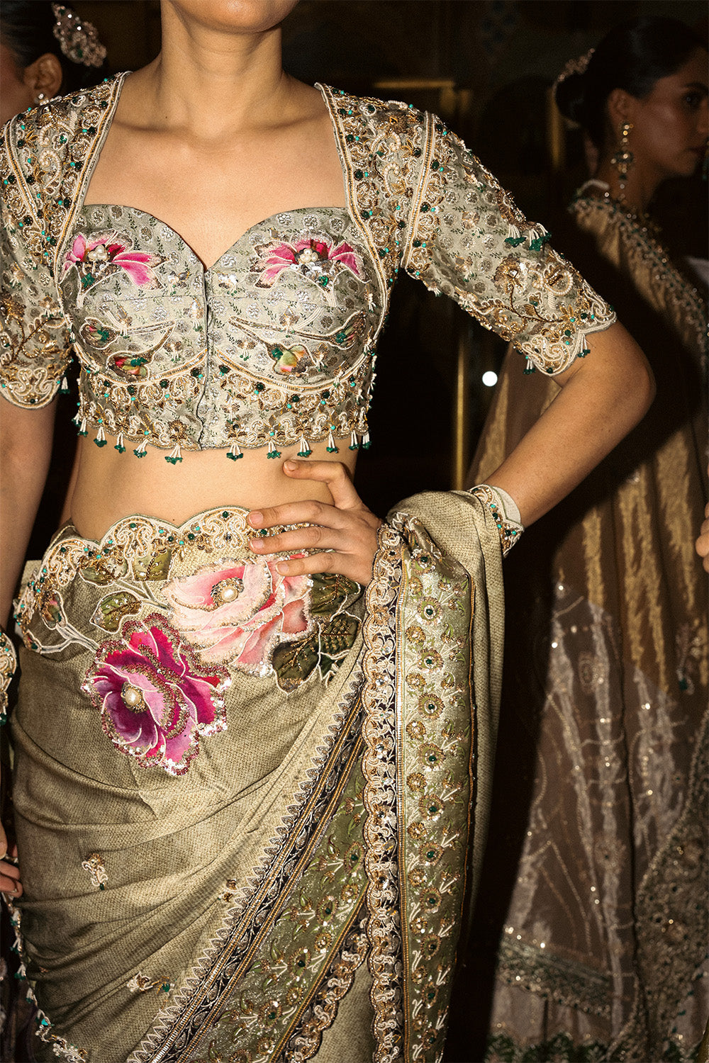 The Baqsa Appliqué Satin Saree