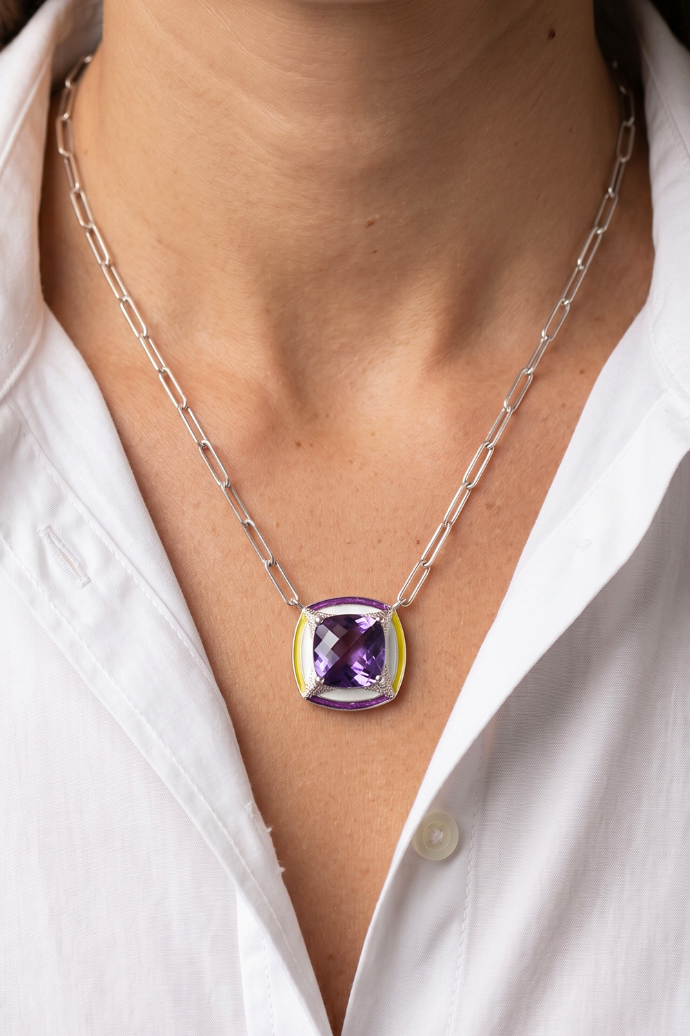 Chunky Enamel Amethyst Pendant (Birthstone February)