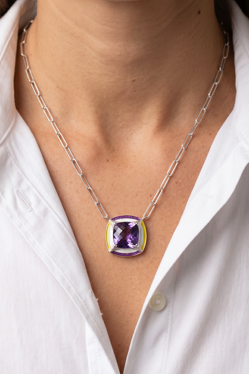 Chunky Enamel Amethyst Pendant (Birthstone February)