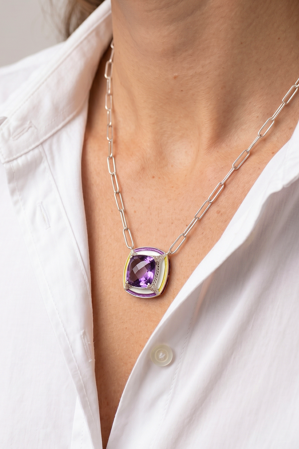 Chunky Enamel Amethyst Pendant (Birthstone February)