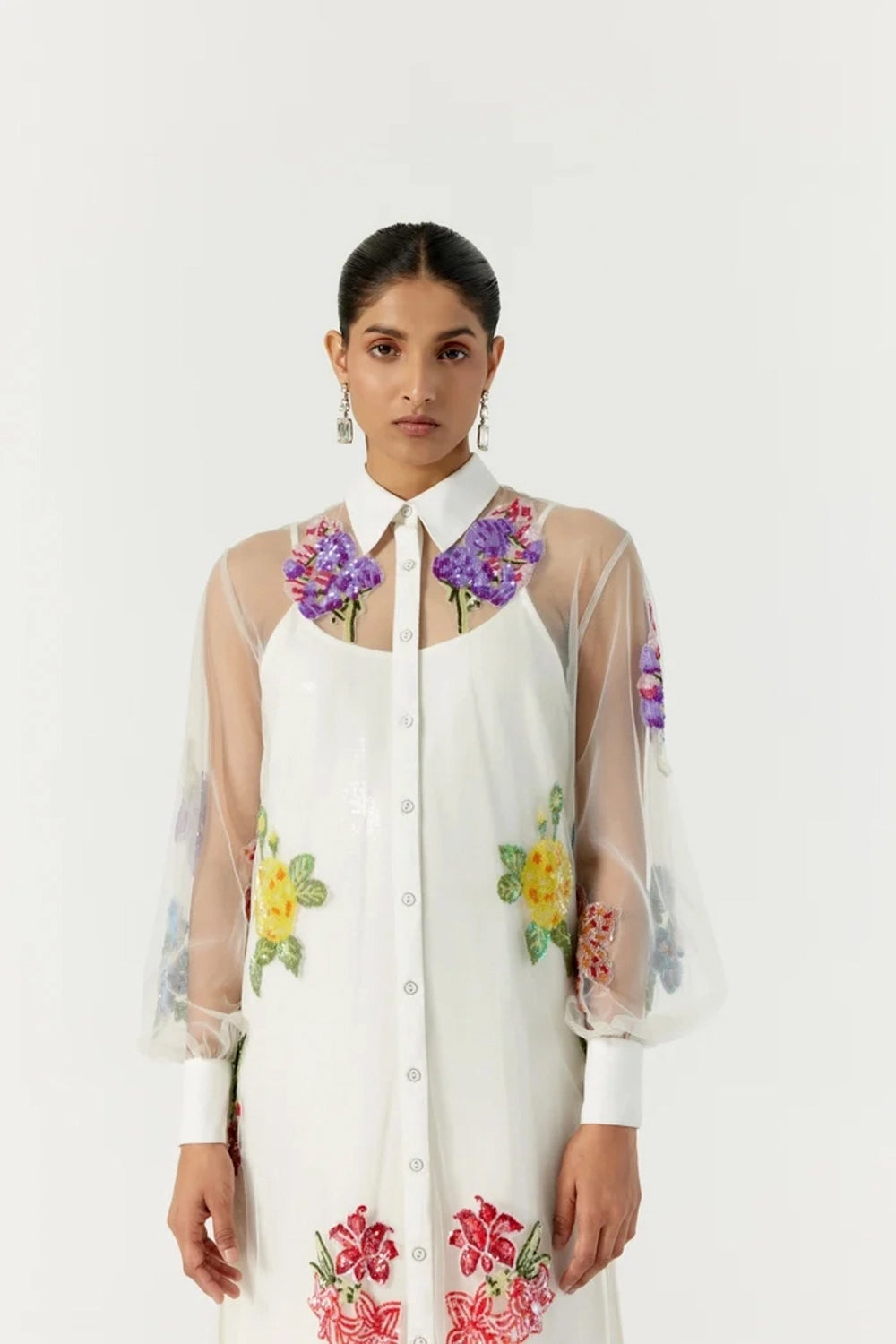 White Botanical Shirt Dress