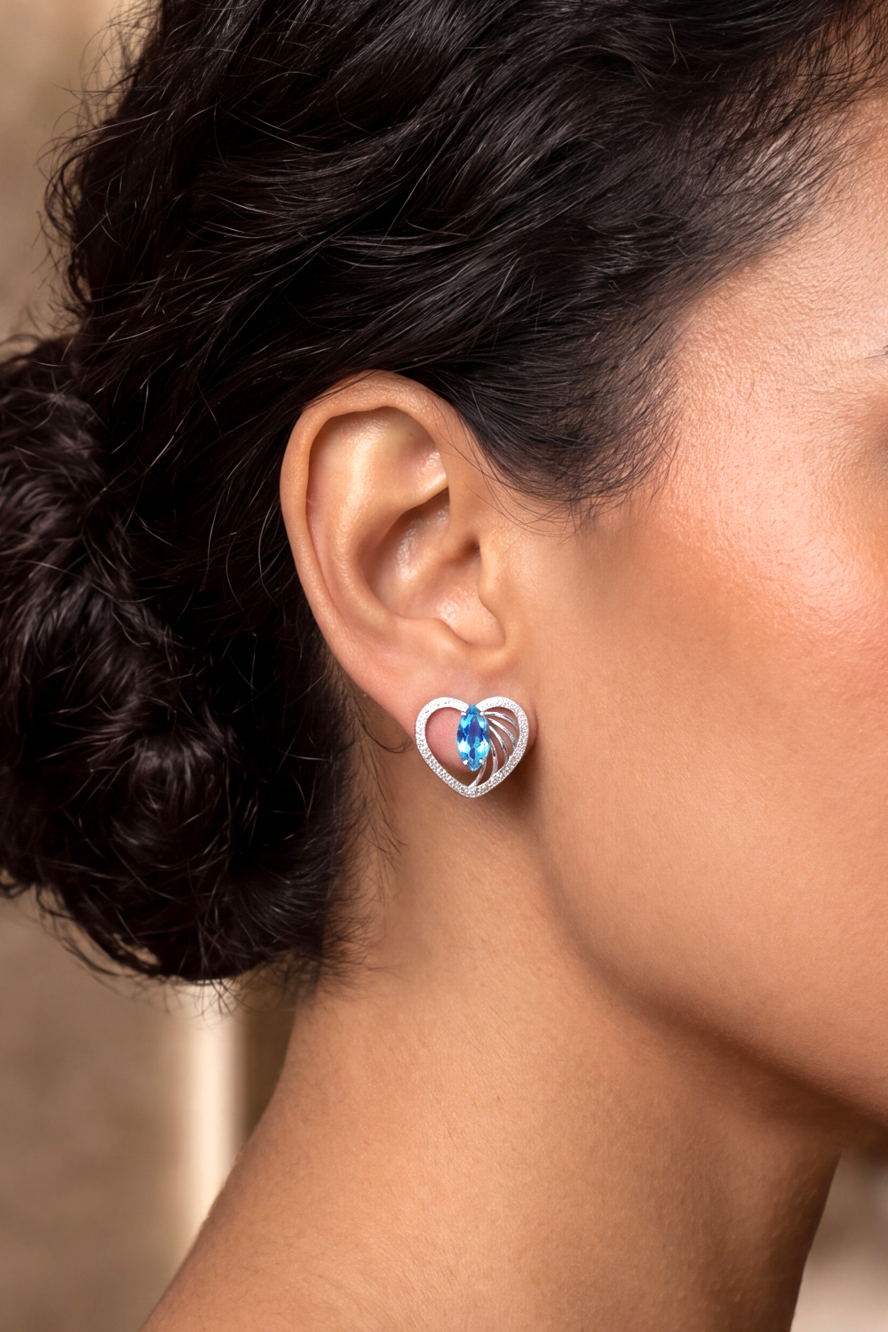 Heart Marquise Blue Topaz Earring (Birthstone November)