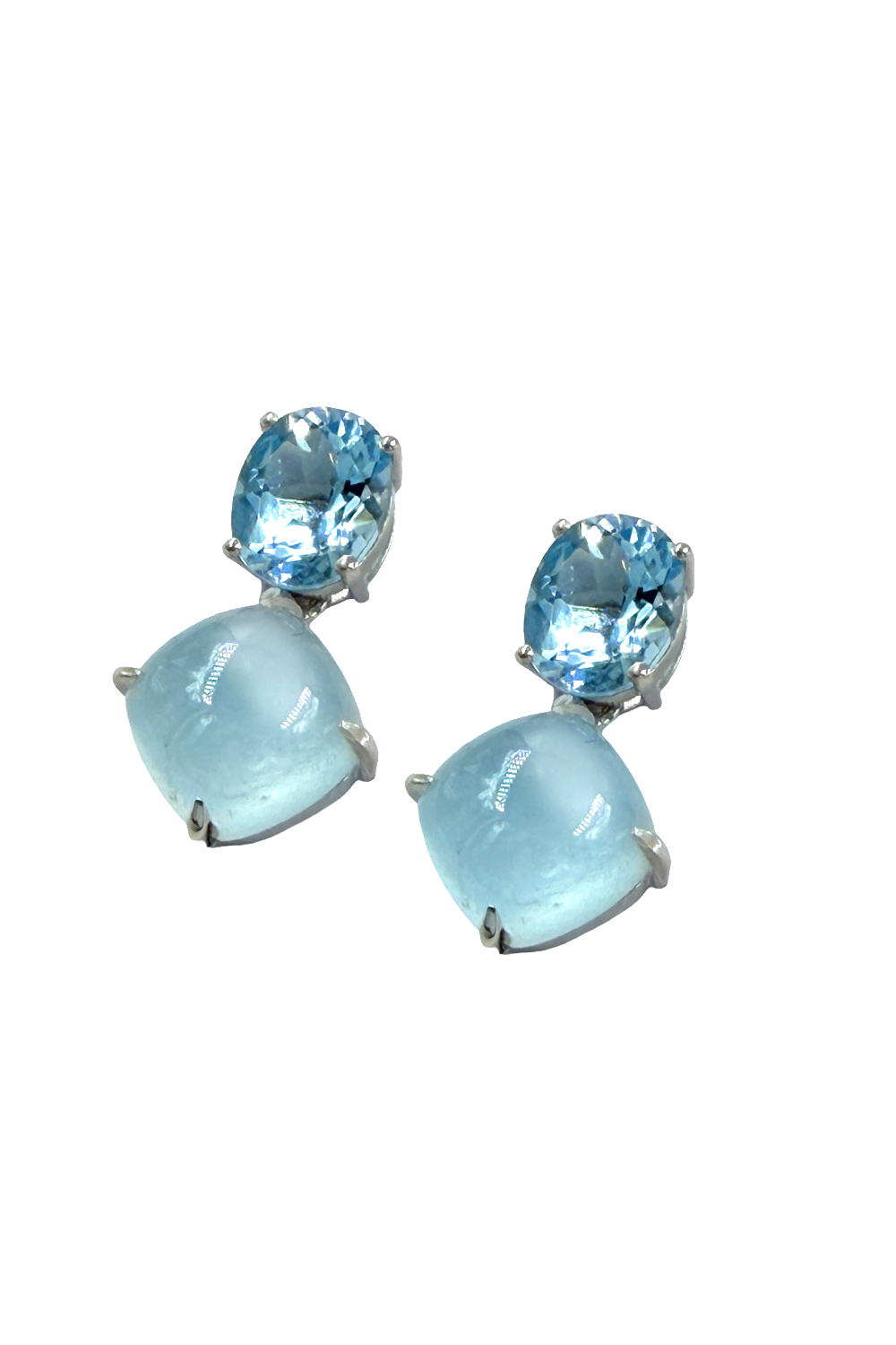 Aquamarine and Blue Topaz Clawed Earrings (Birthstone March)