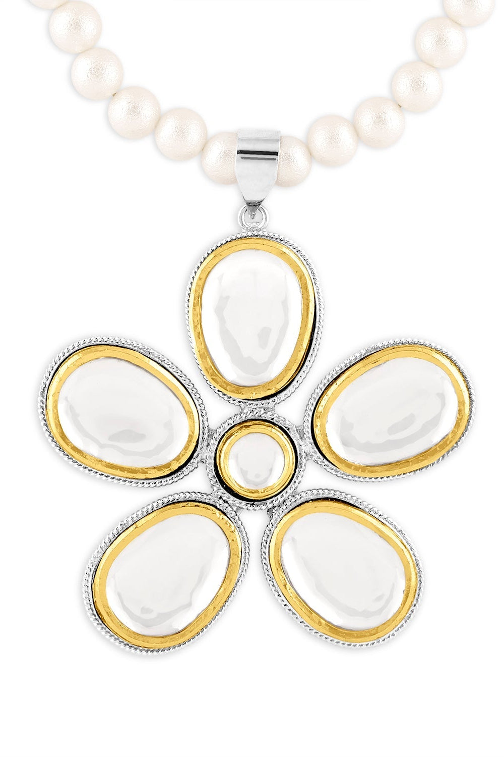 Gold & Silver Polki Flower Necklace
