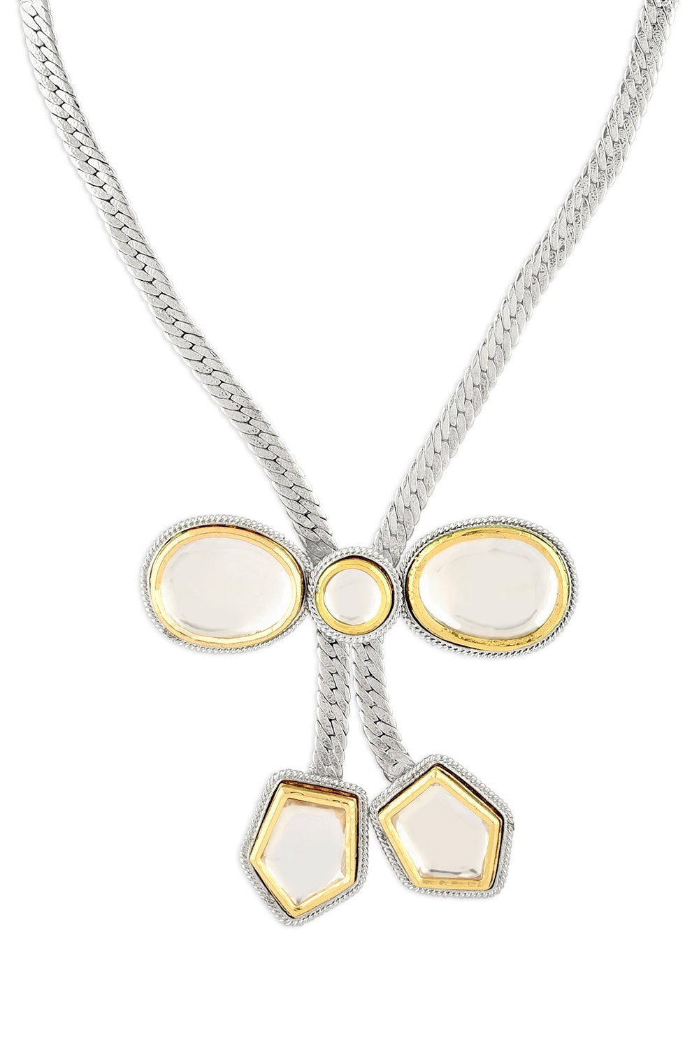 Gold & Silver Polki Bow Necklace