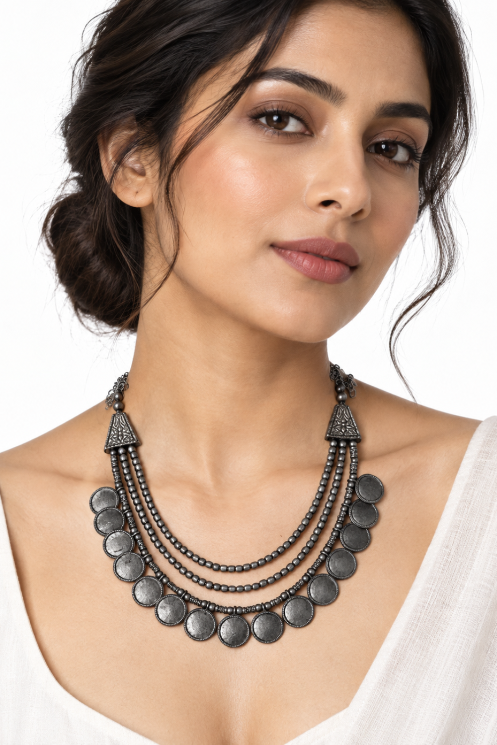 Silver Bead Layered Necklace