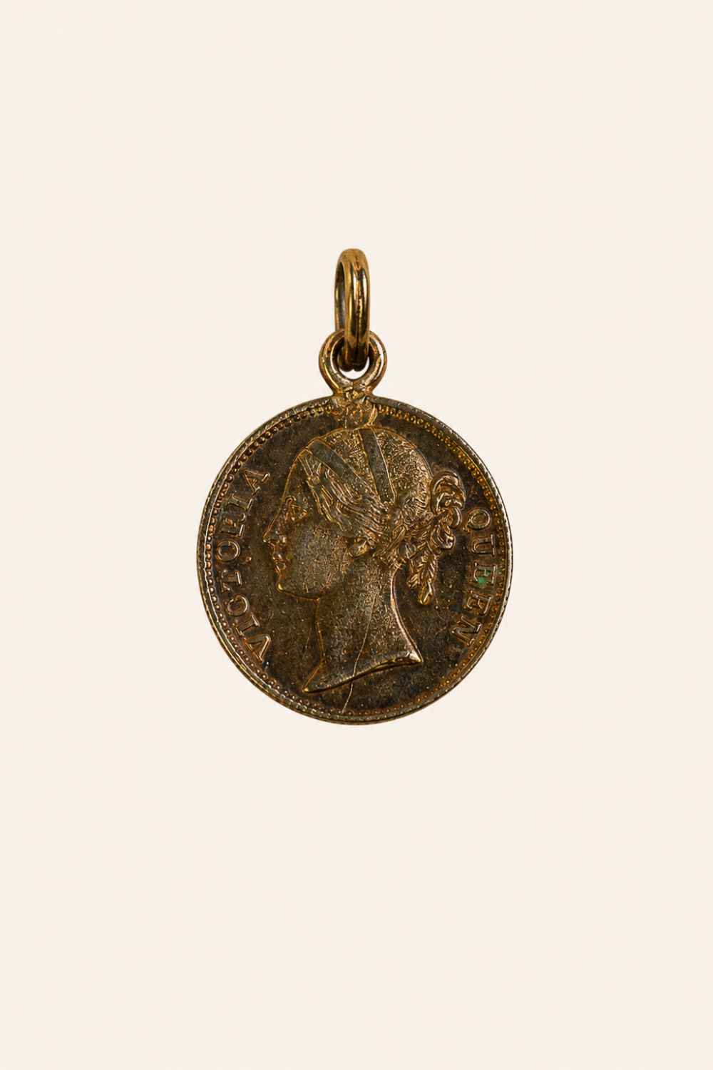 Antique East India Company One Rupee Coin Pendant — Queen Victoria, 1840