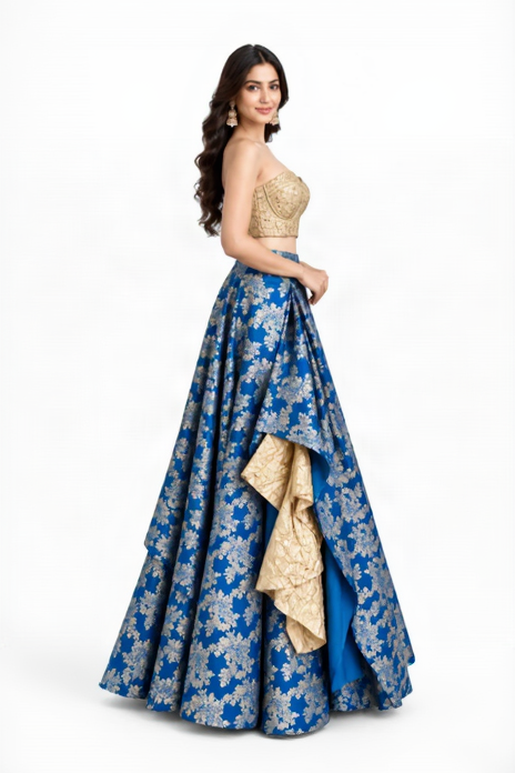 Cobalt Draped Lehenga Set