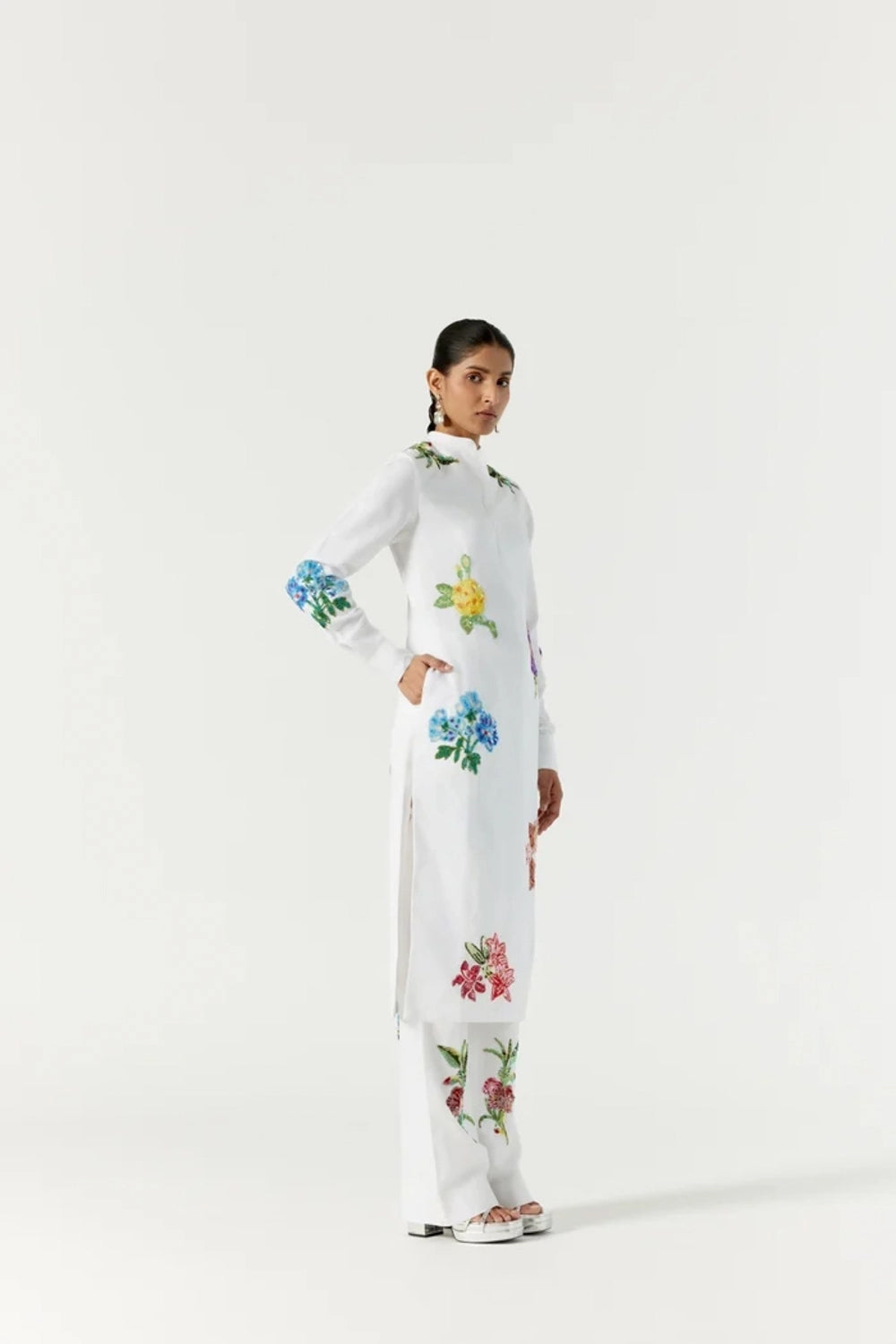 White Botanical Kurta