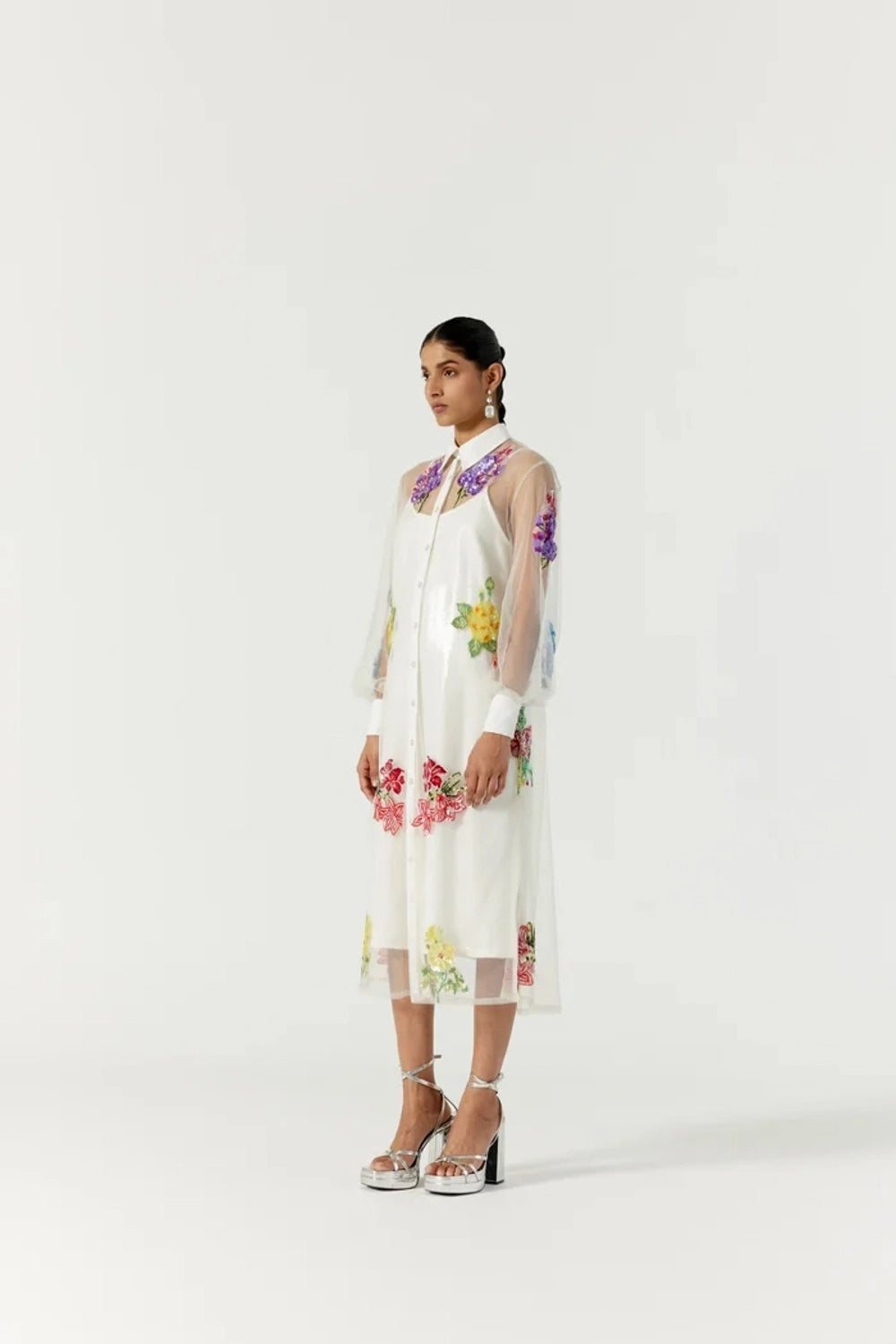 White Botanical Shirt Dress