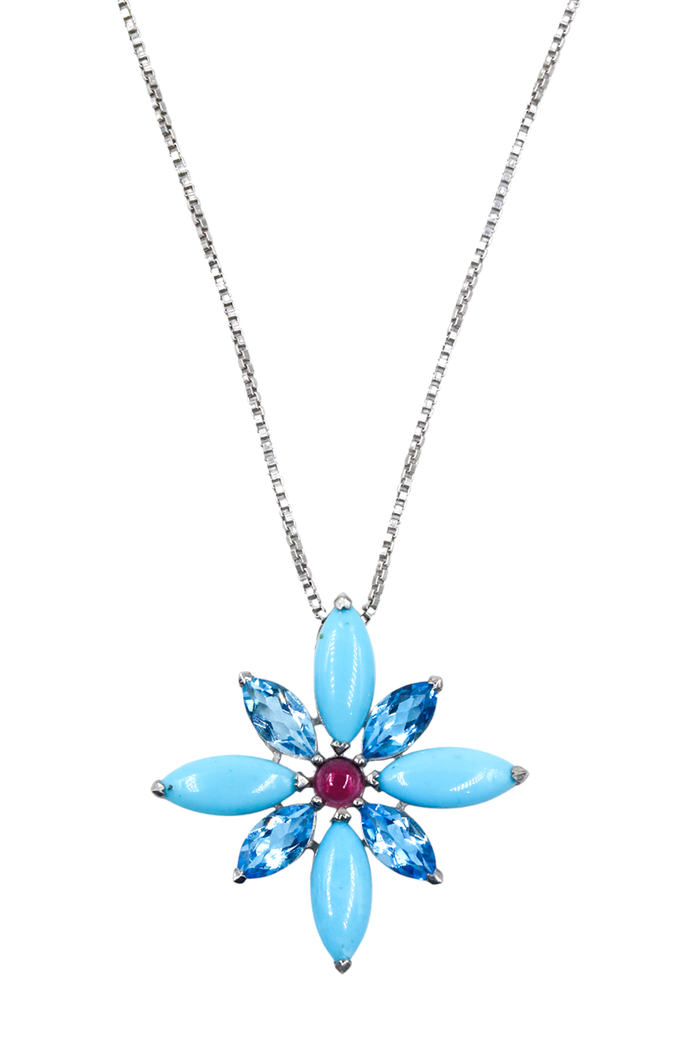 Held in Blue Floral Pendant (Turquoise, Blue Topaz and Tourmaline)