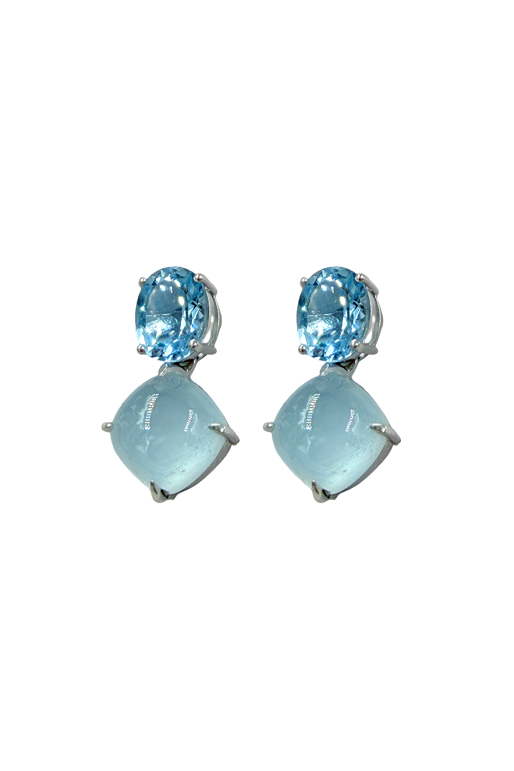 Aquamarine and Blue Topaz Clawed Earrings (Birthstone March)