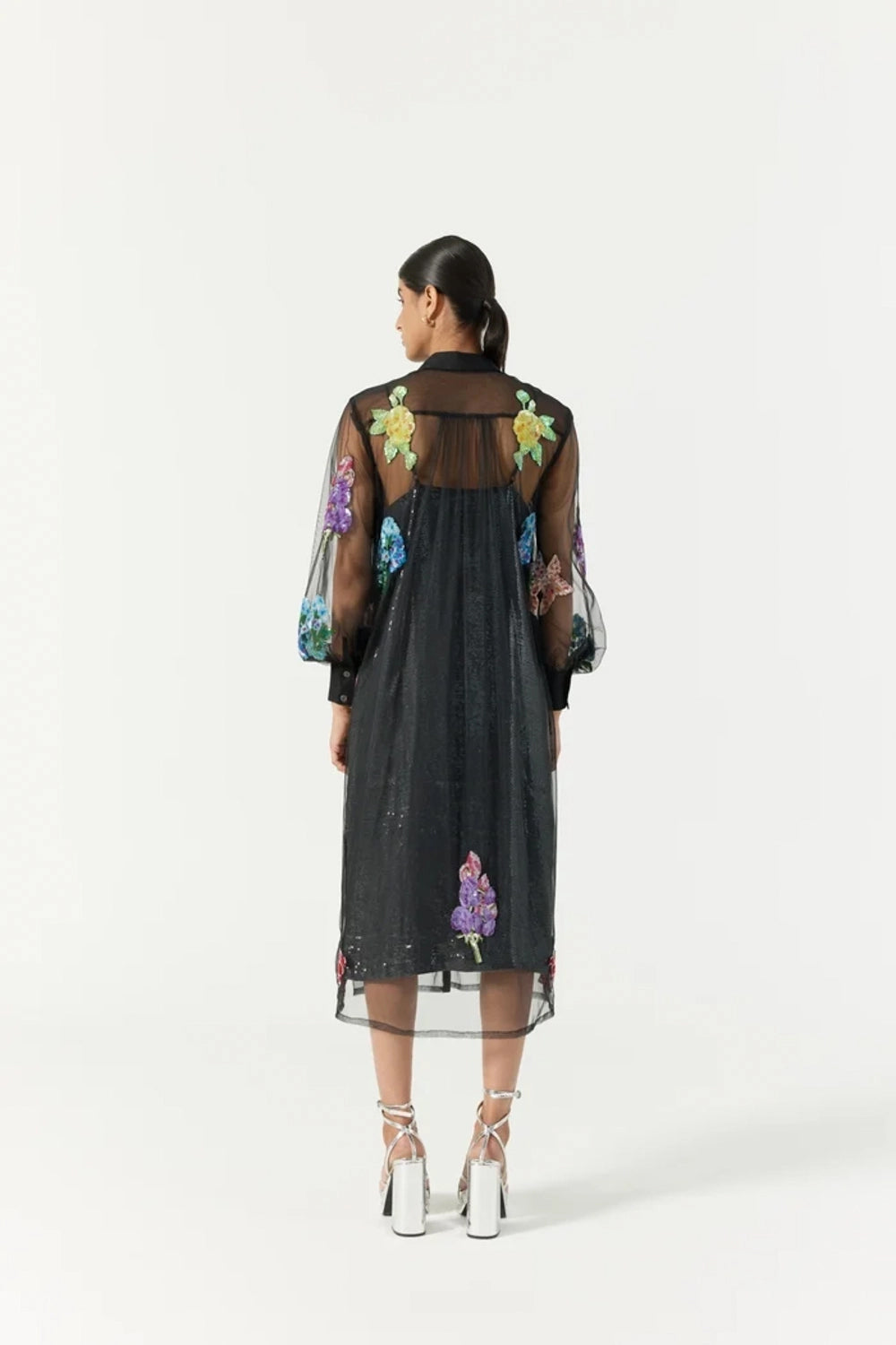 Black Botanical Shirt Dress