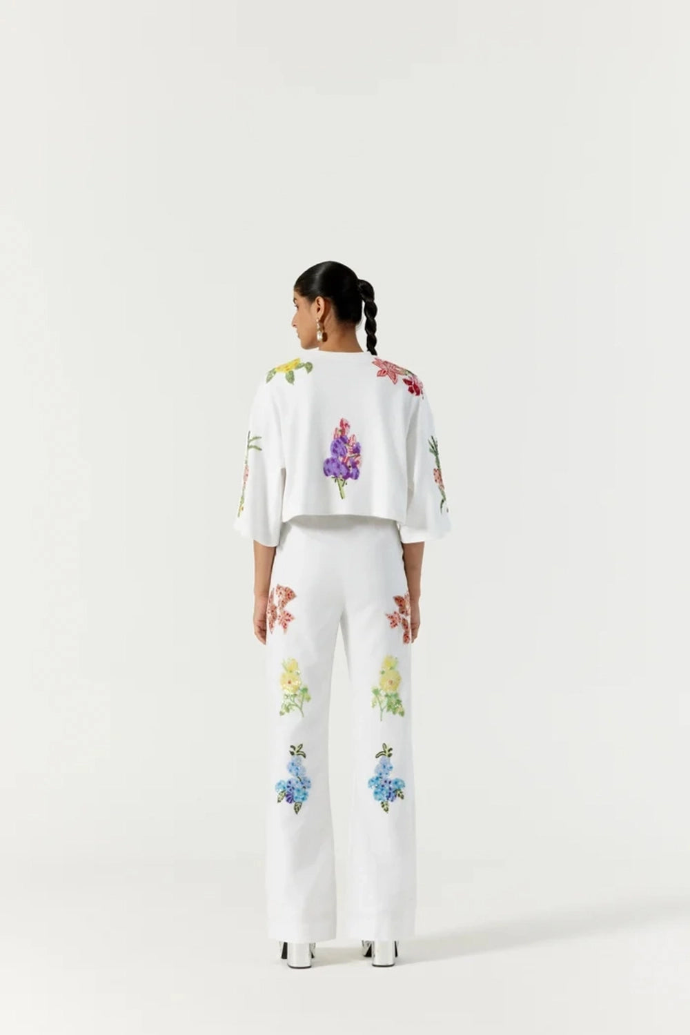 Botanical white embroidered trouser