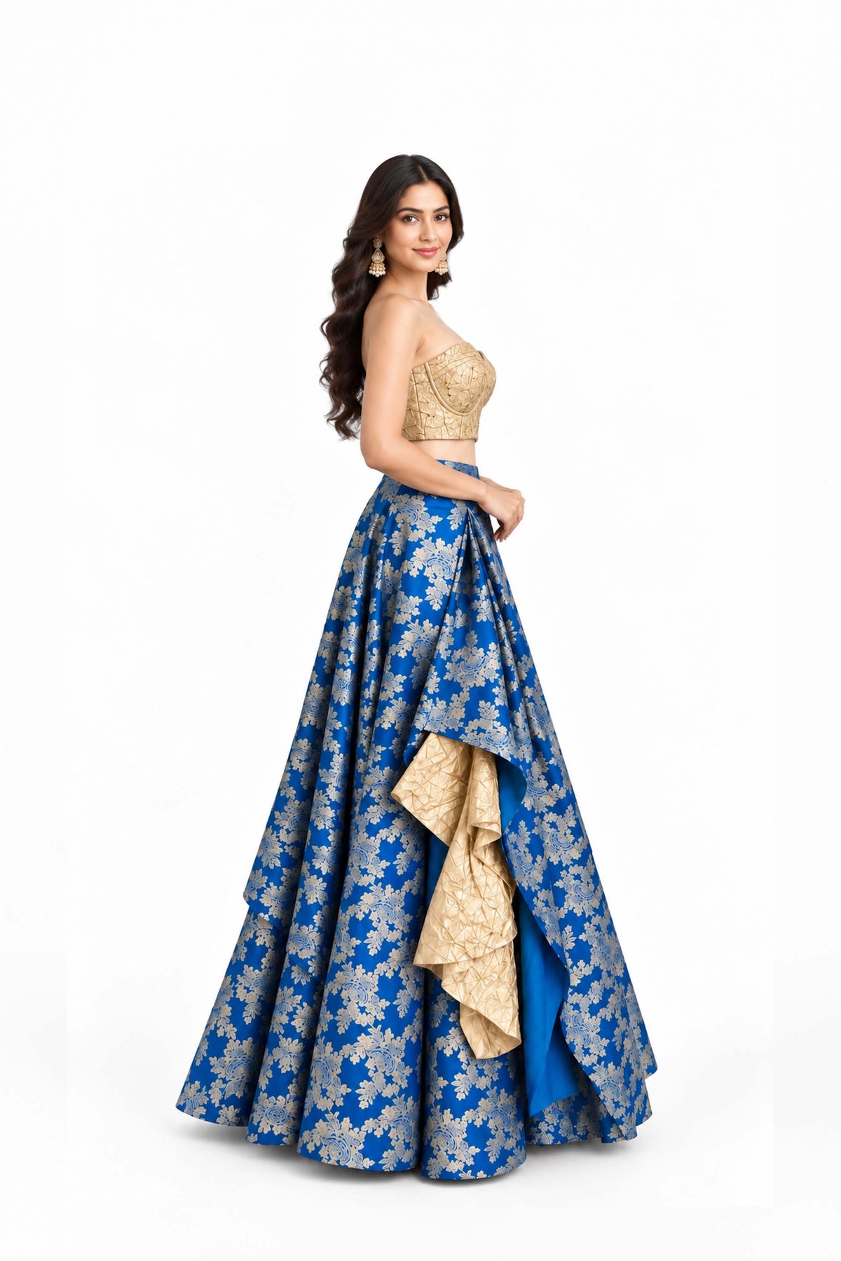 Cobalt Draped Lehenga Set