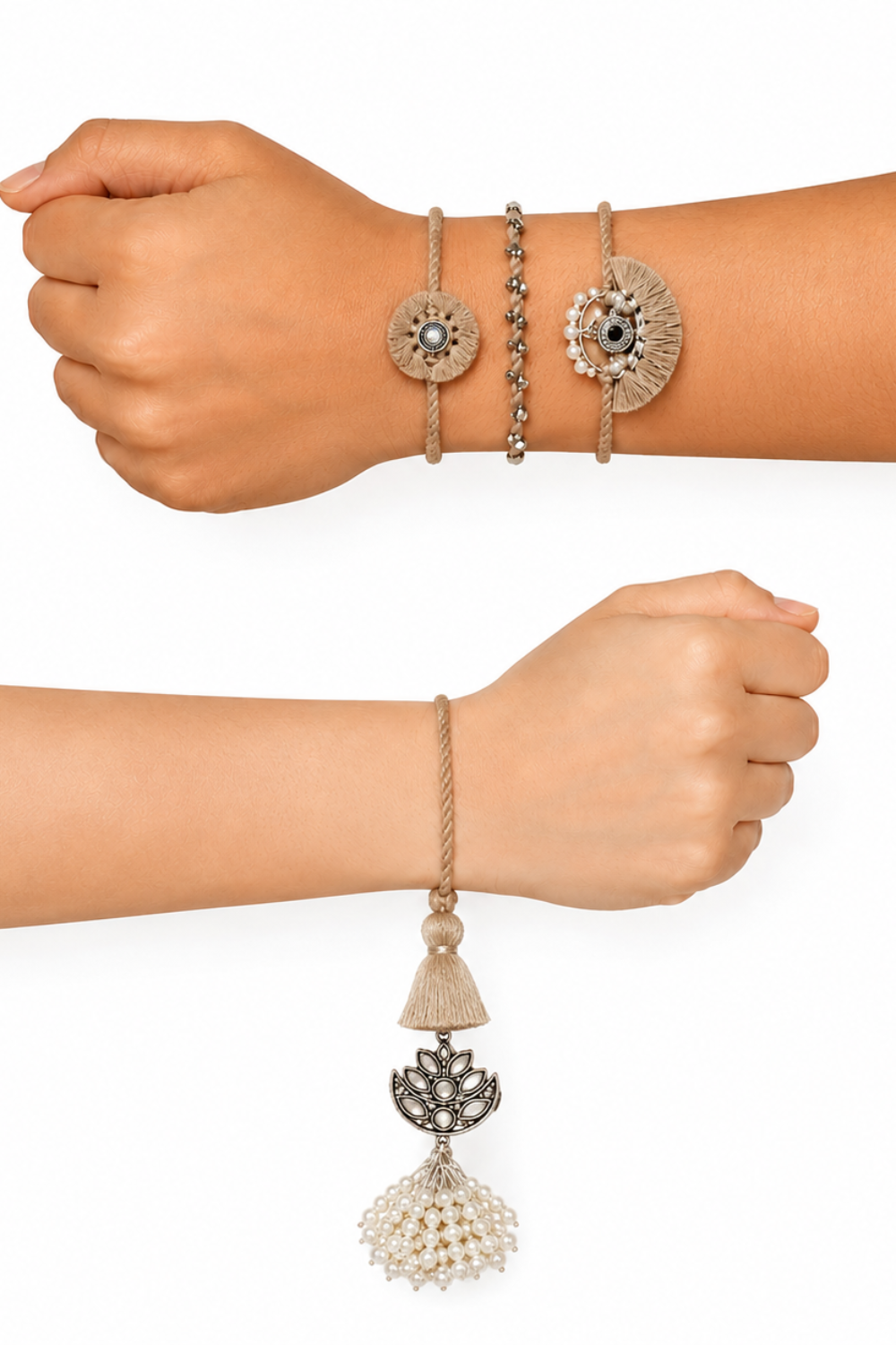 Beige Rakhi & Lumba Set (4 Pieces)