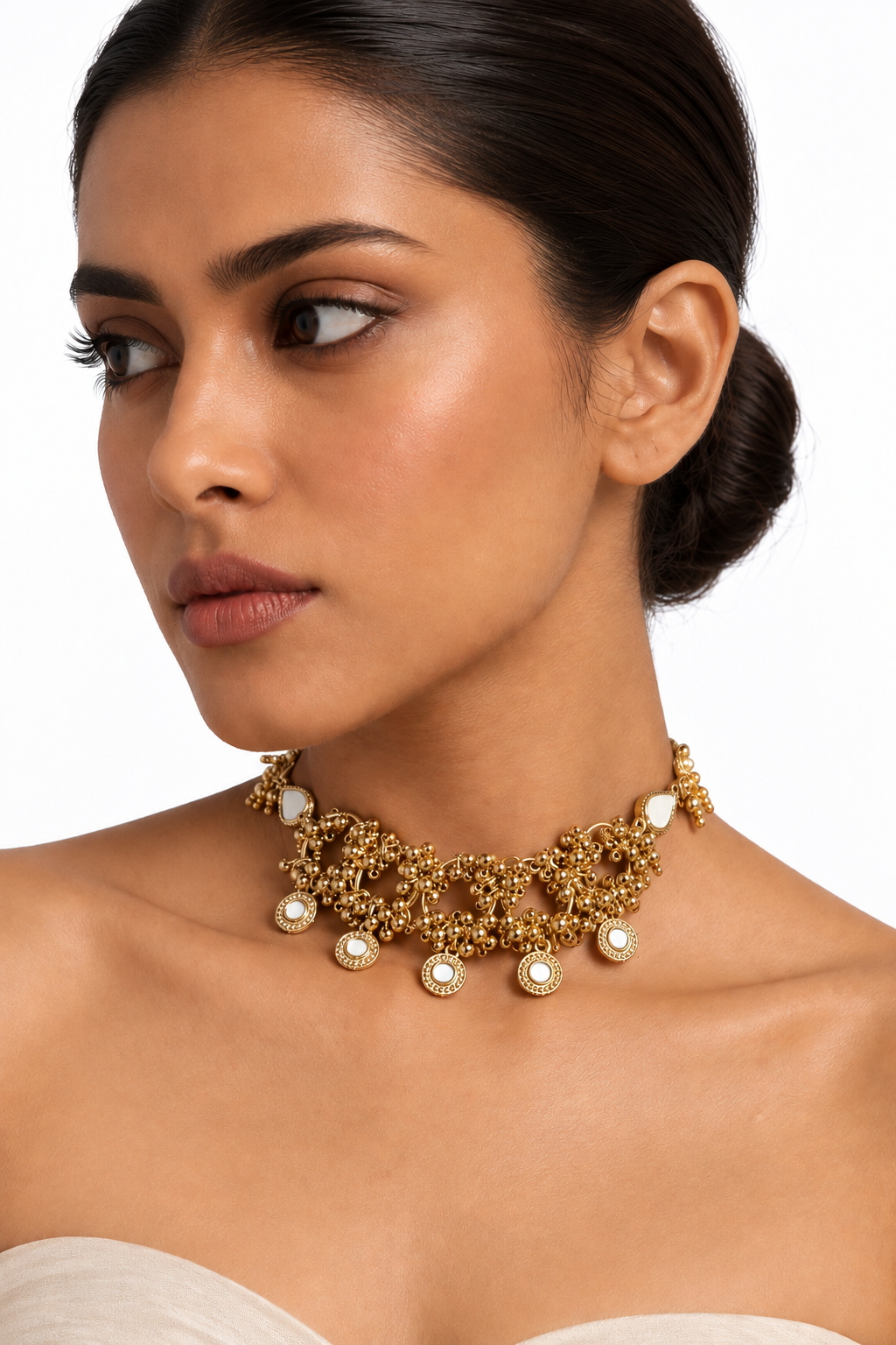 Gold Circle Choker with Mirror Drops
