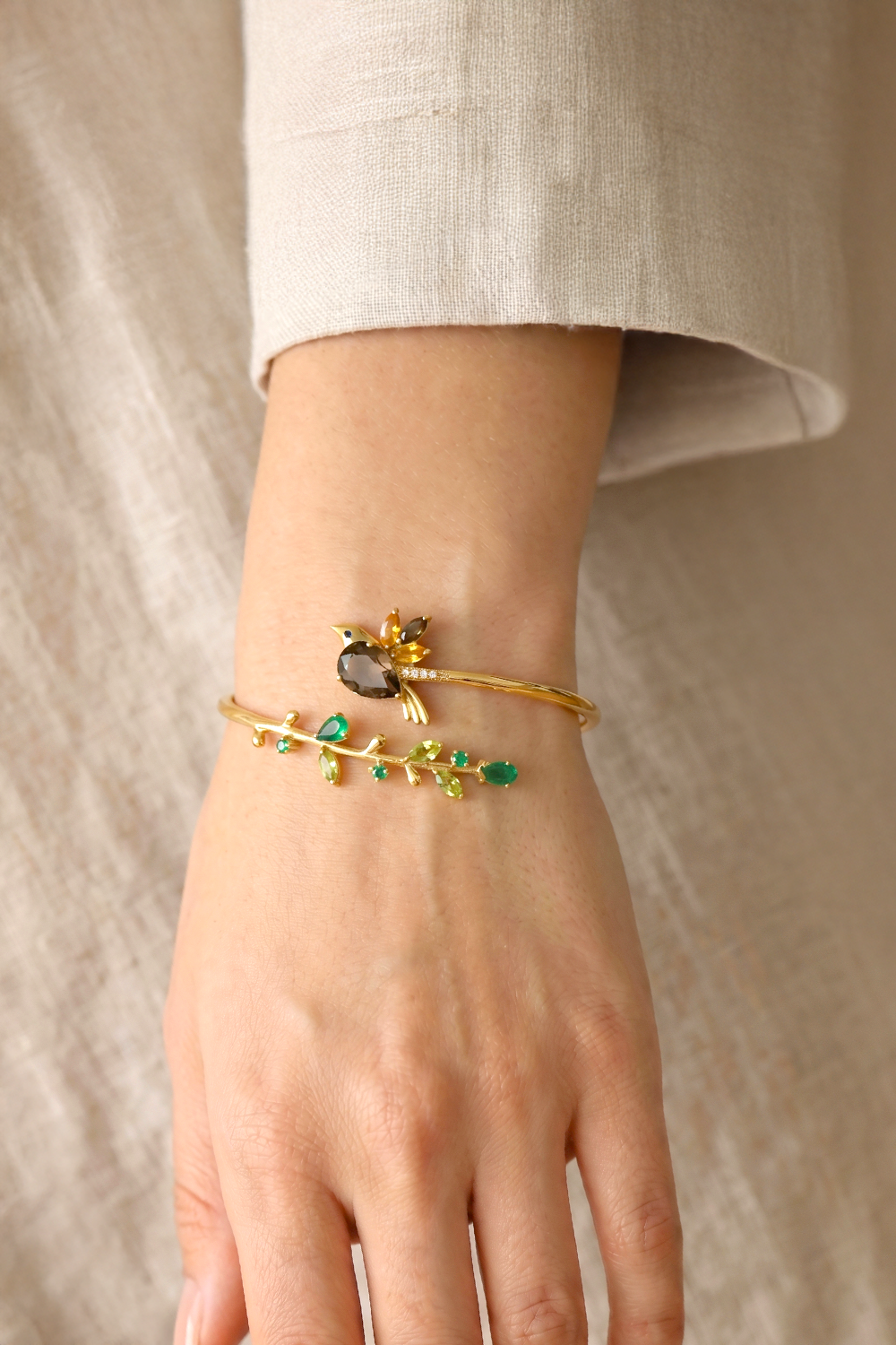 The Flying Bird Bracelet (Peridot, Smoky Topaz & Citrine)