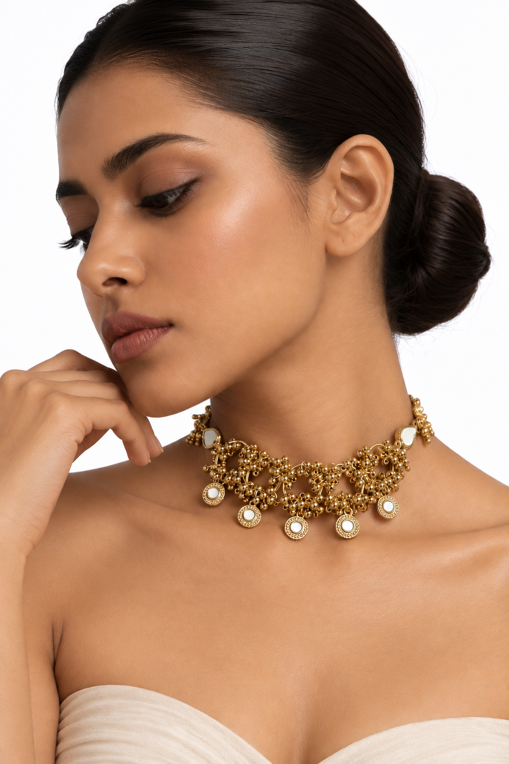 Gold Circle Choker with Mirror Drops