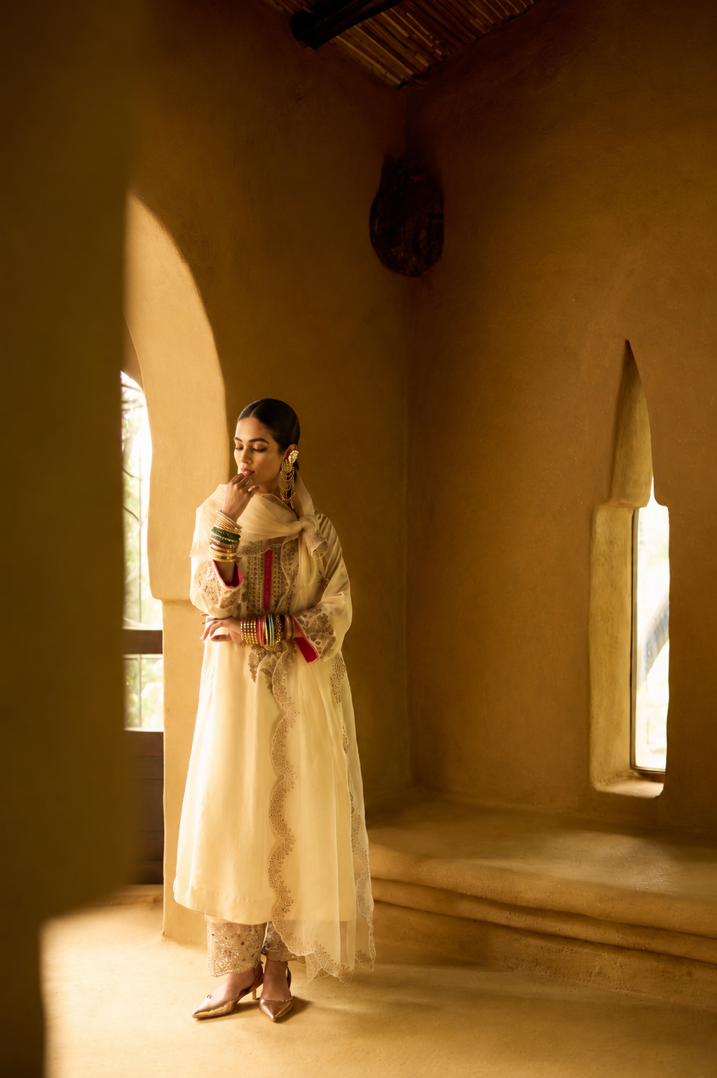 Nisbat Ivory Silk Dori Kurta Set